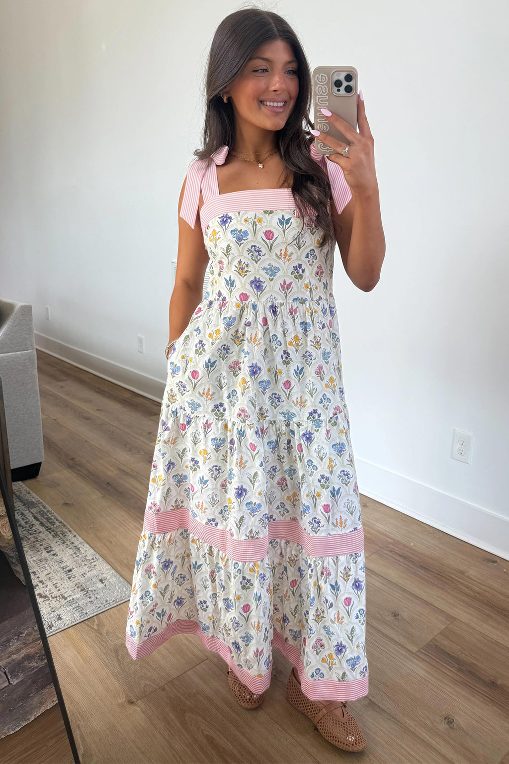 Floral Print Knot Strap A-Line Maxi Dress | Multicolour