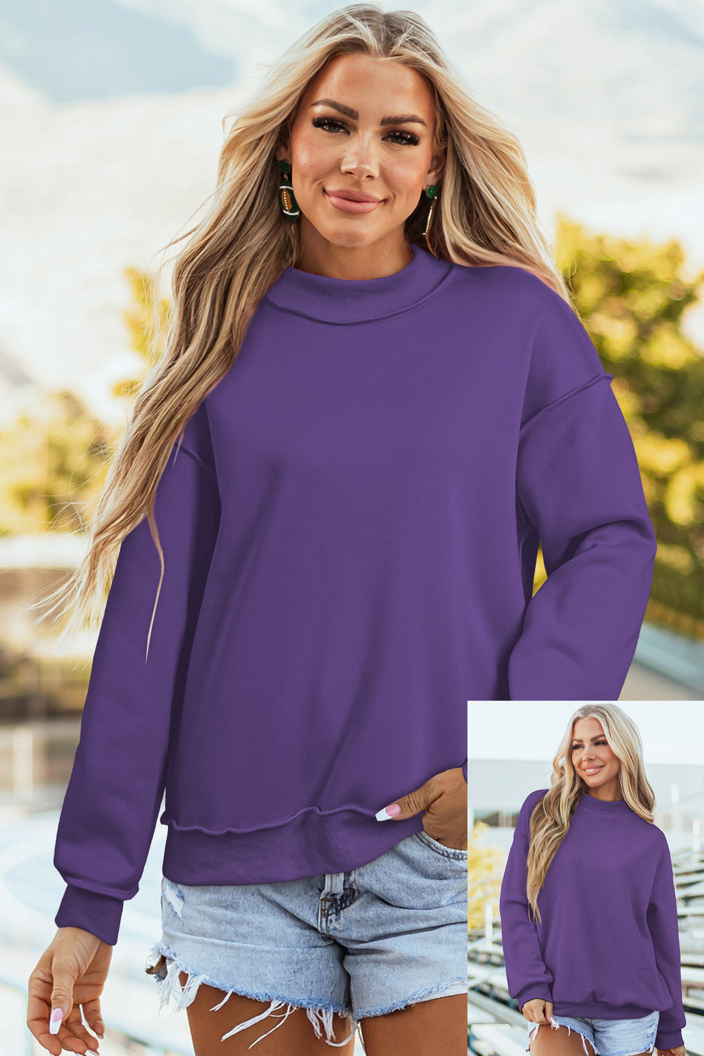 Carrot Oversized Reversible Sweatshirt Drop Shoulder Mock Neck Women S-XL