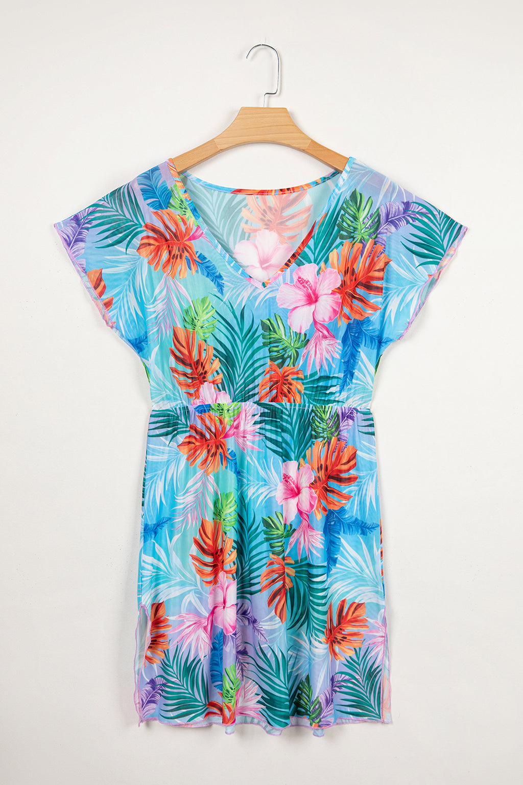 Women's Rose Floral Print V Neck Semi-Sheer Beach Cover Up Dress at LivelyLooks