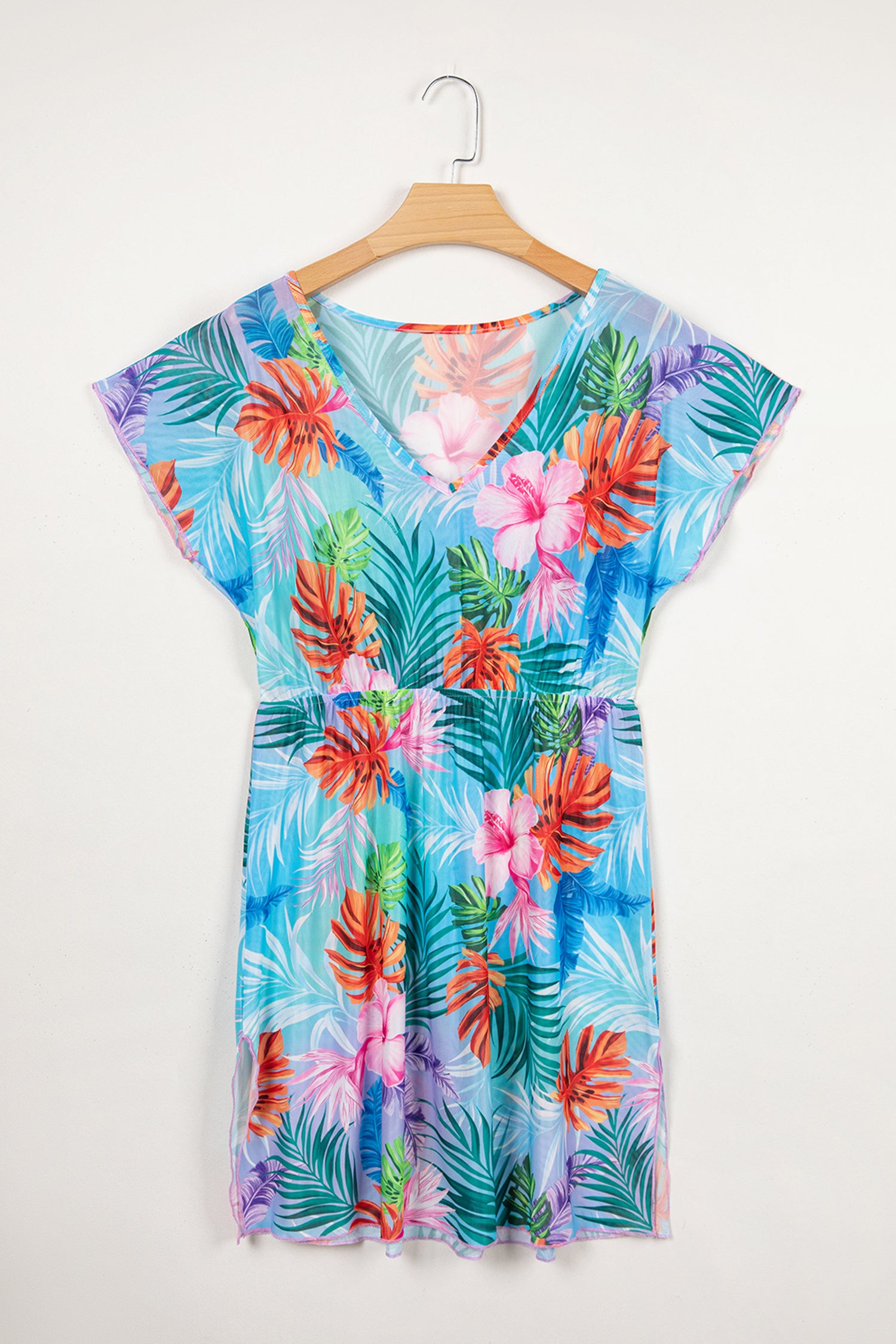 Women's Rose Floral Print V Neck Semi-Sheer Beach Cover Up Dress at LivelyLooks
