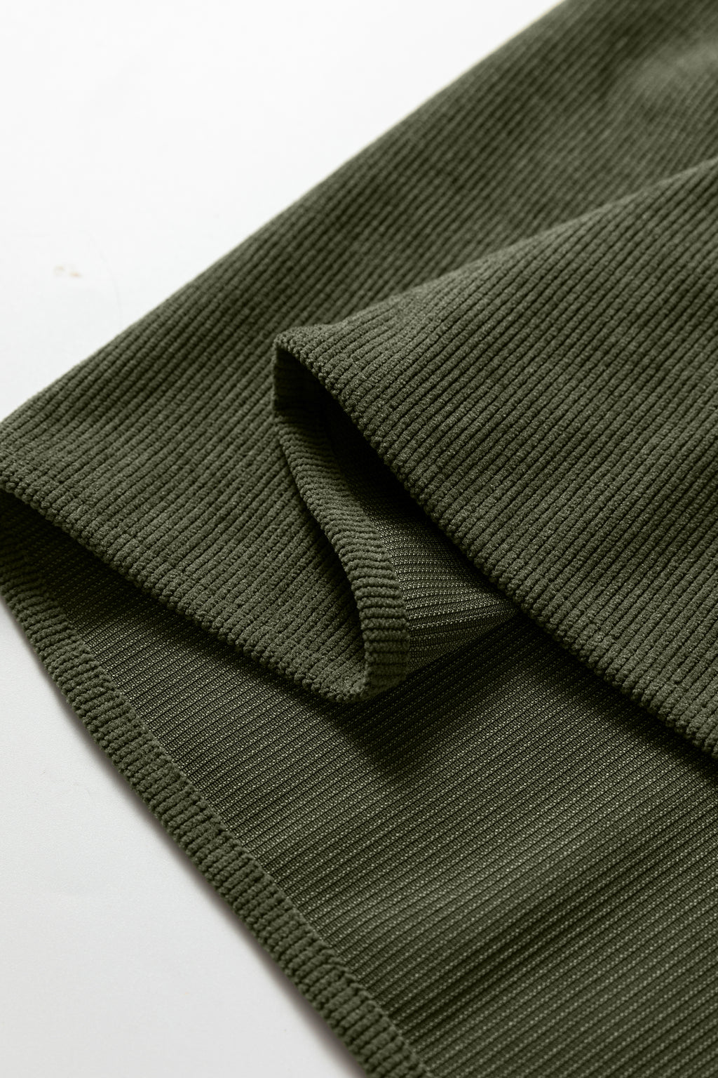 Corduroy Mini Dress Scallop Detail Split Neck Bracelet Sleeve Moss Green Cinnamon S-XL