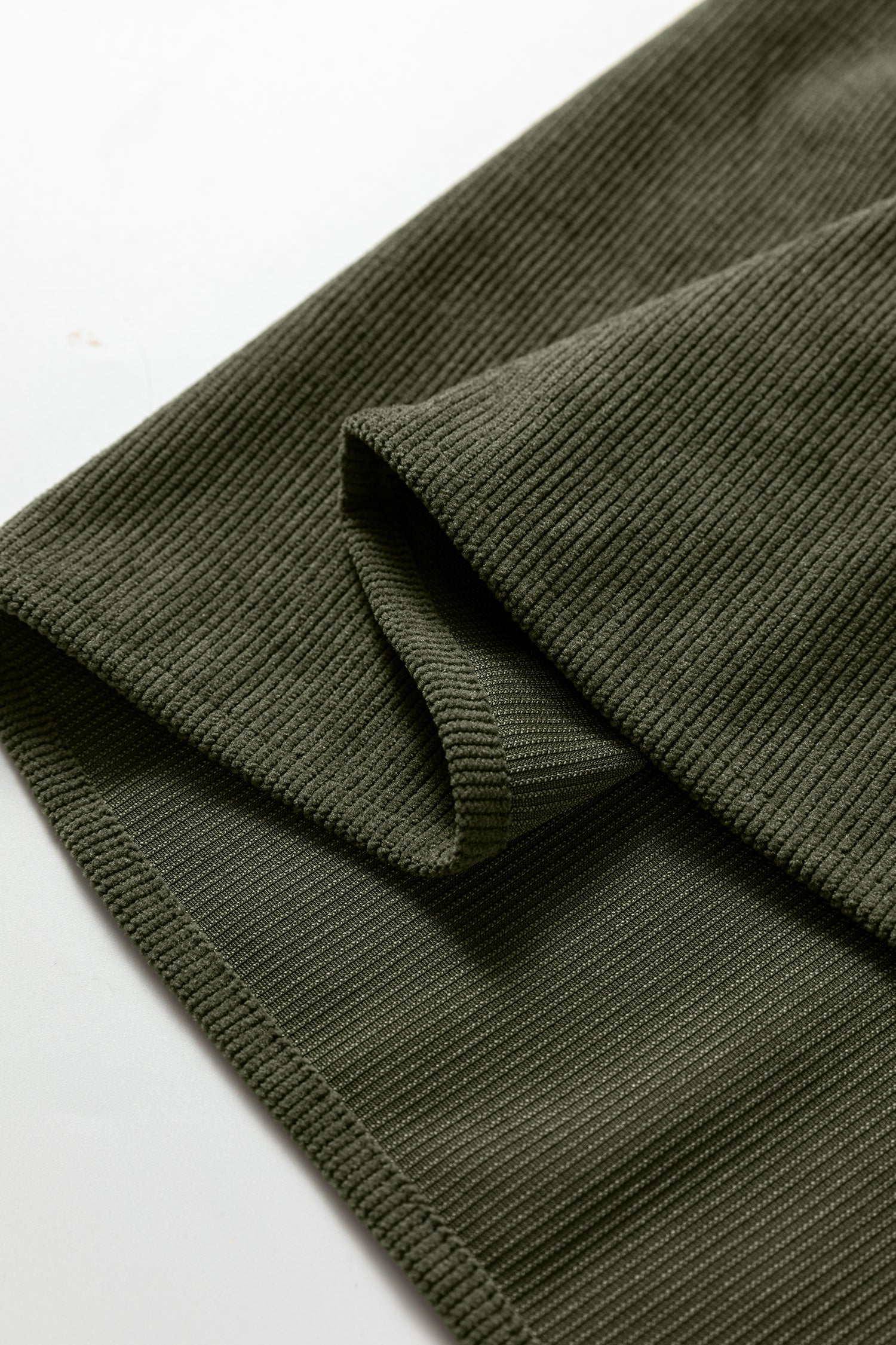 Corduroy Mini Dress Scallop Detail Split Neck Bracelet Sleeve Moss Green Cinnamon S-XL