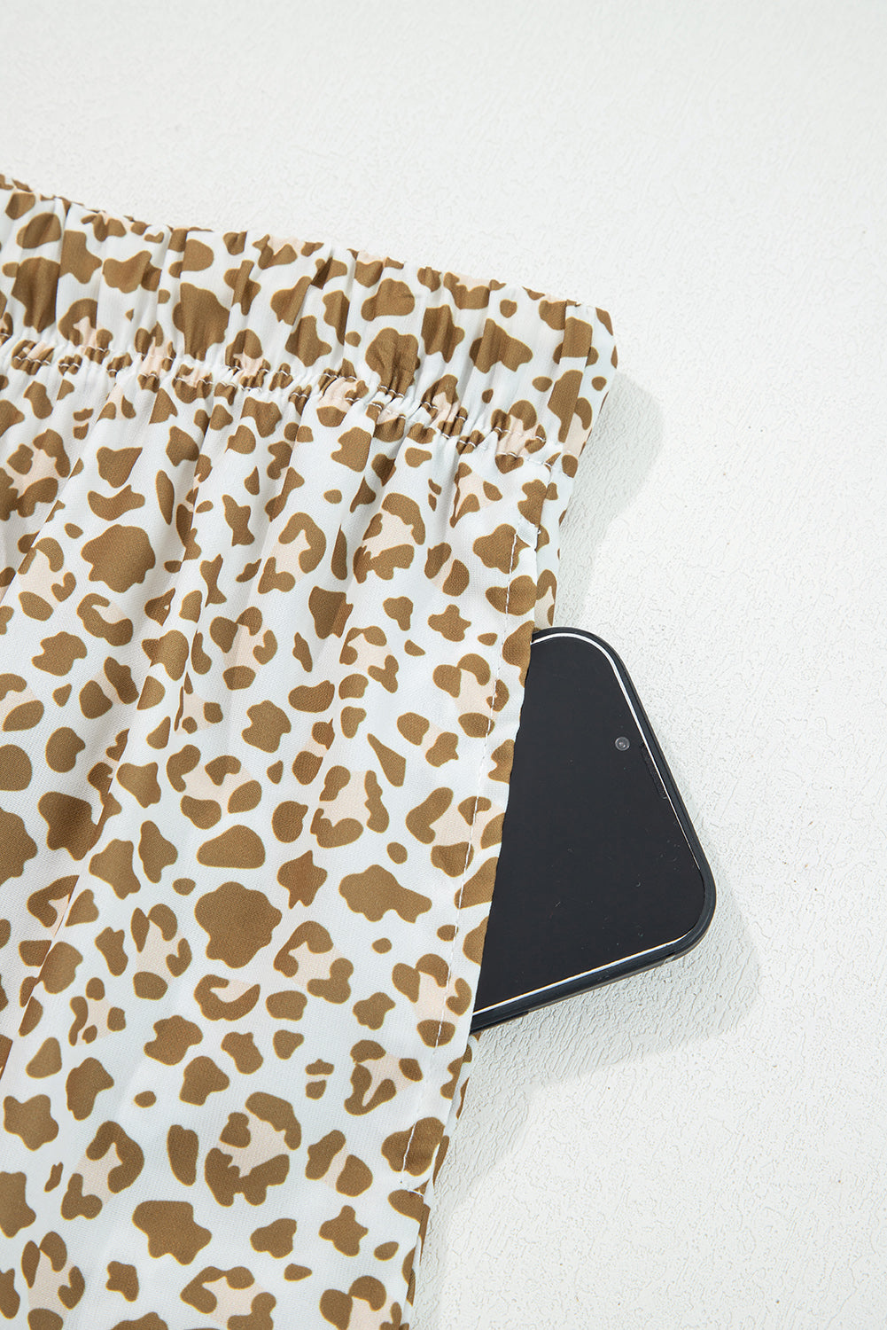 Leopard Print Drawstring Elastic Waist Loose Trousers | Brown & Khaki