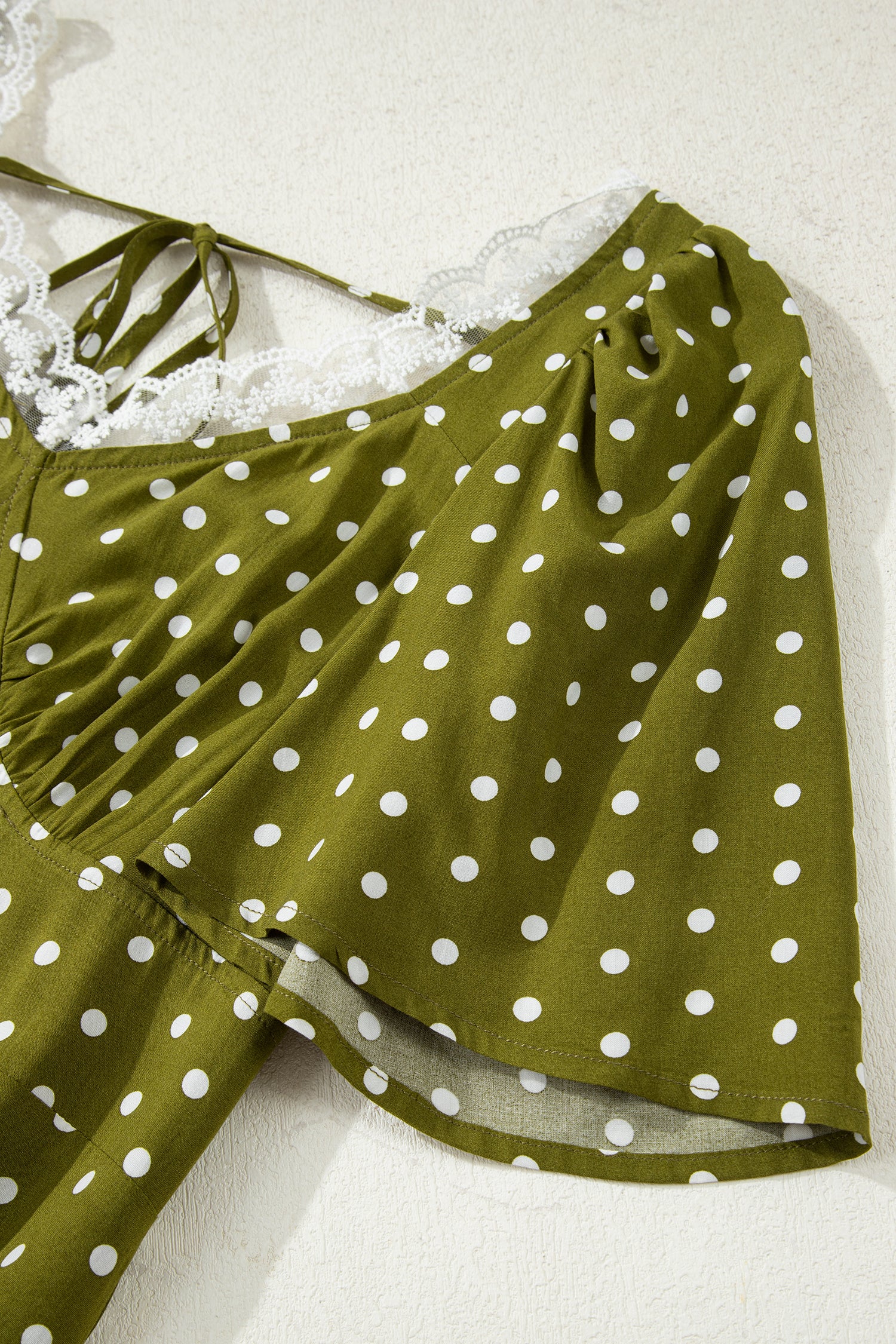 LivelyLooks Green Polka Dot Maxi Dress | Lacy Neckline Smocked Waist women's fashion