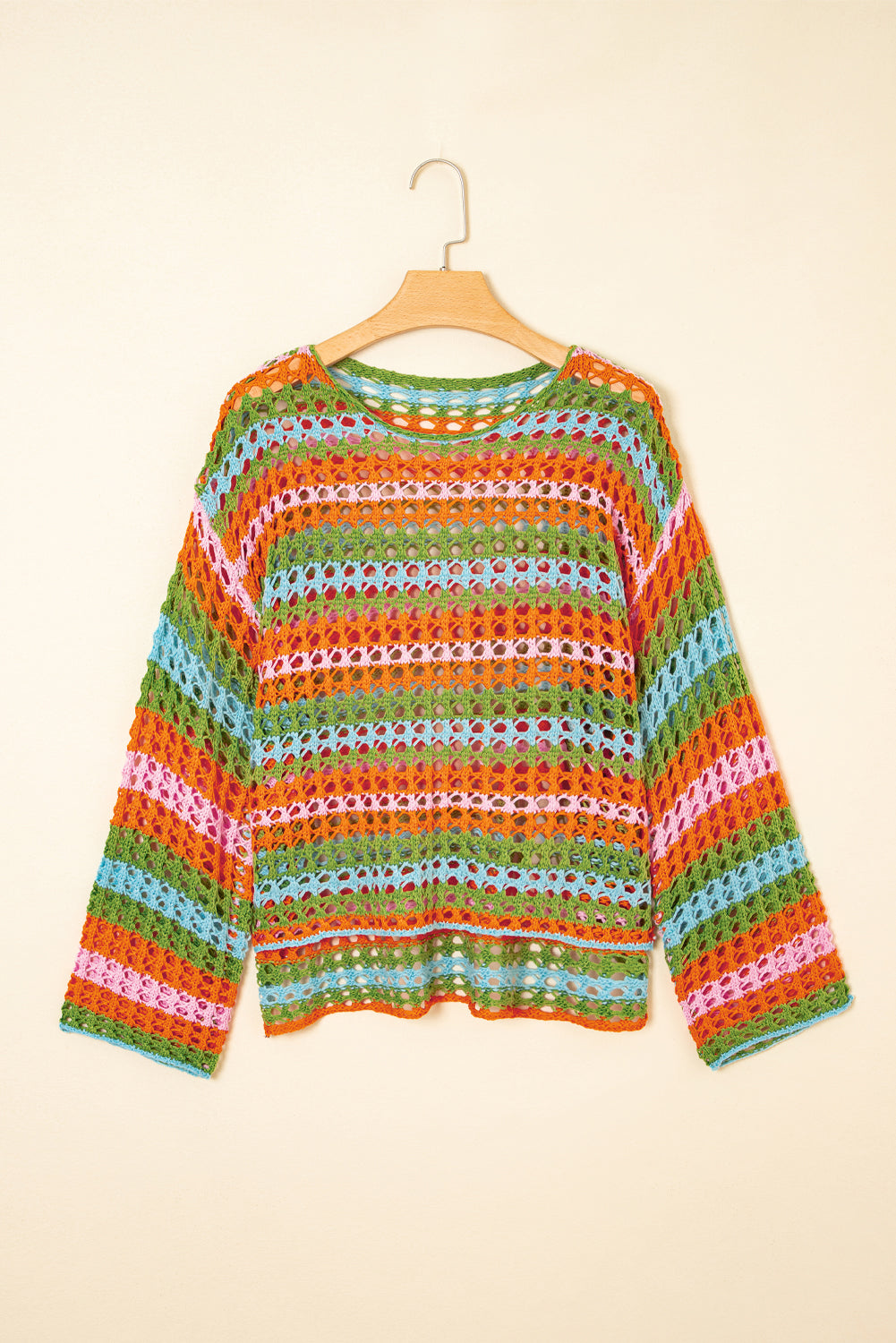 Shop Women's Stripe Open Knit Beach Cover Up Sweater | Orange & Purple | S-XL at LivelyLooks