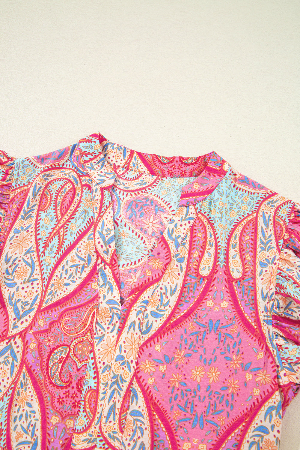 Shop Boho Paisley Print Ruffle Sleeve Notch Neck Midi Dress | S-XL at LivelyLooks