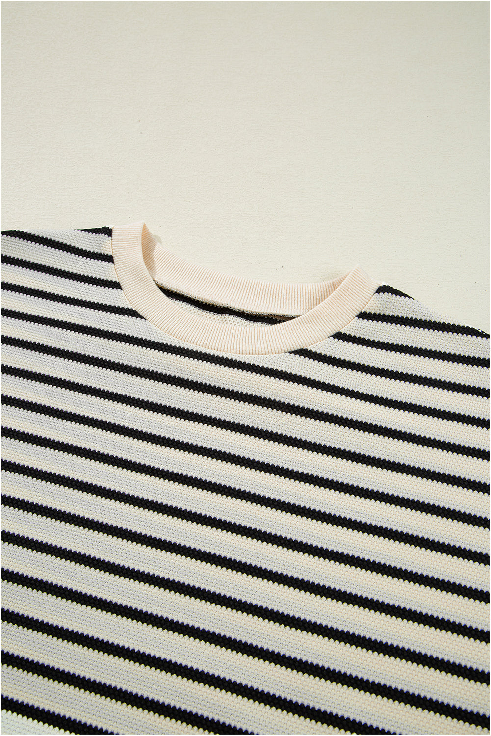 Black Stripe Ruffle Sleeve Crewneck Top | Lace Trim | S-XL