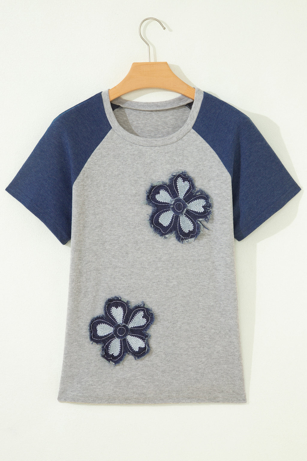 Shop Dark Blue Floral Patchwork Colorblock Raglan Sleeve T Shirt at LivelyLooks