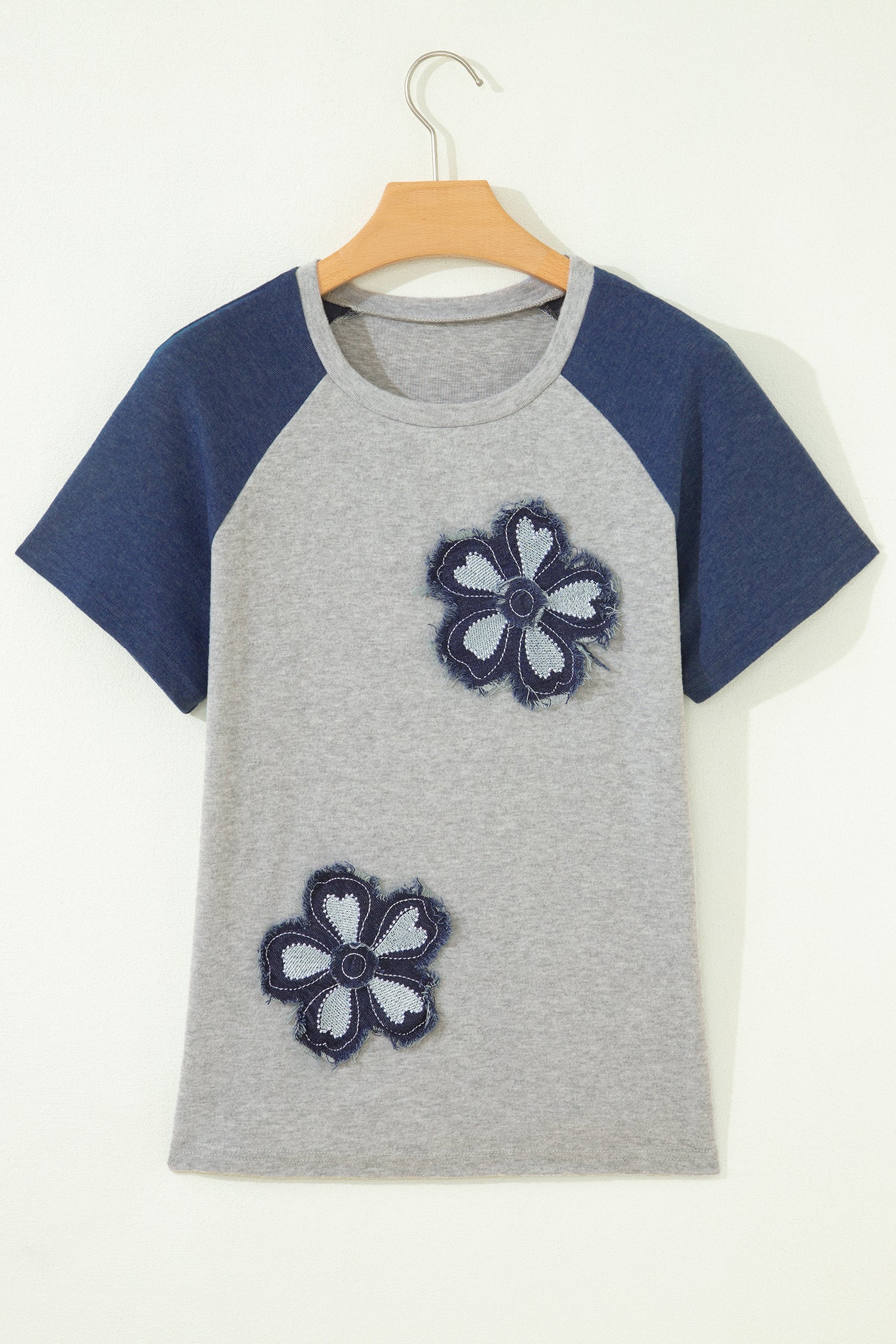Shop Dark Blue Floral Patchwork Colorblock Raglan Sleeve T Shirt at LivelyLooks