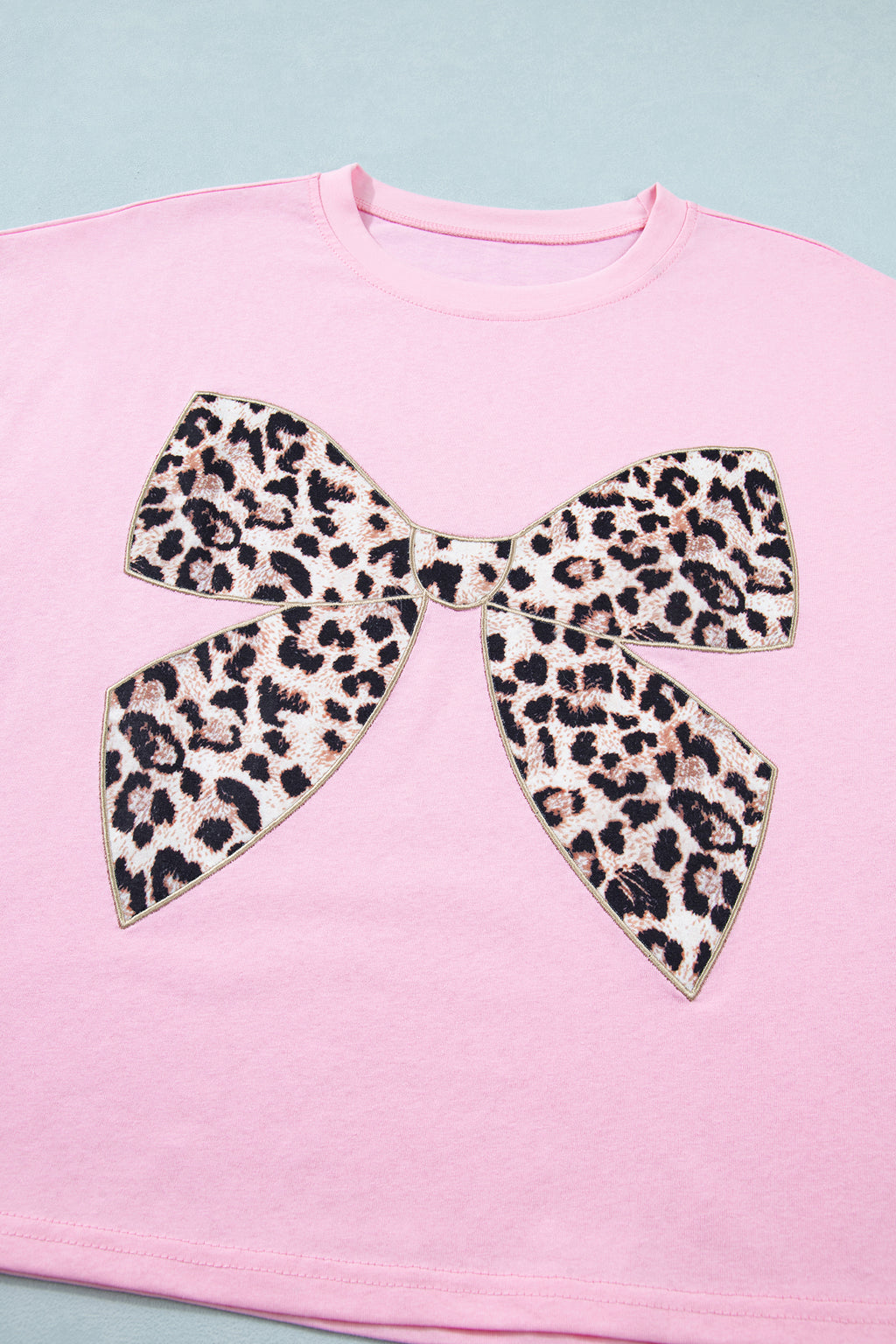Shop Leopard Bow Embroidered Cotton Round Neck T-Shirt | White, Pink & Black | UK 8-22 at LivelyLooks