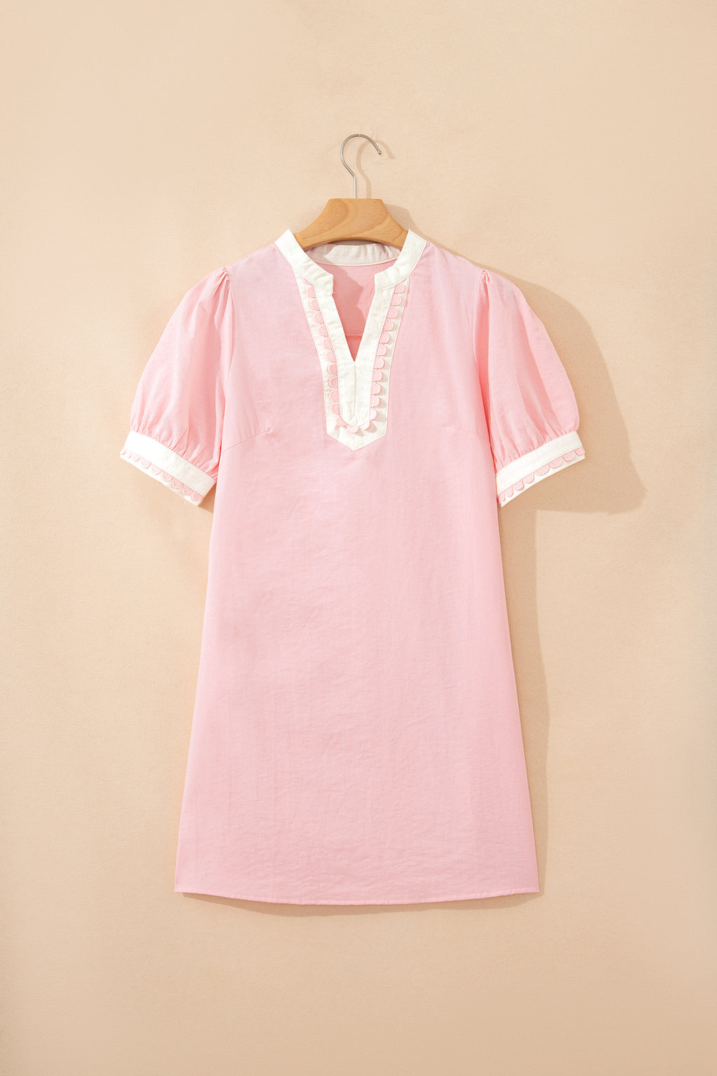 LivelyLooks Scallop Colour Block Trim Puff Sleeve Mini Dress Pink & Green women's fashion