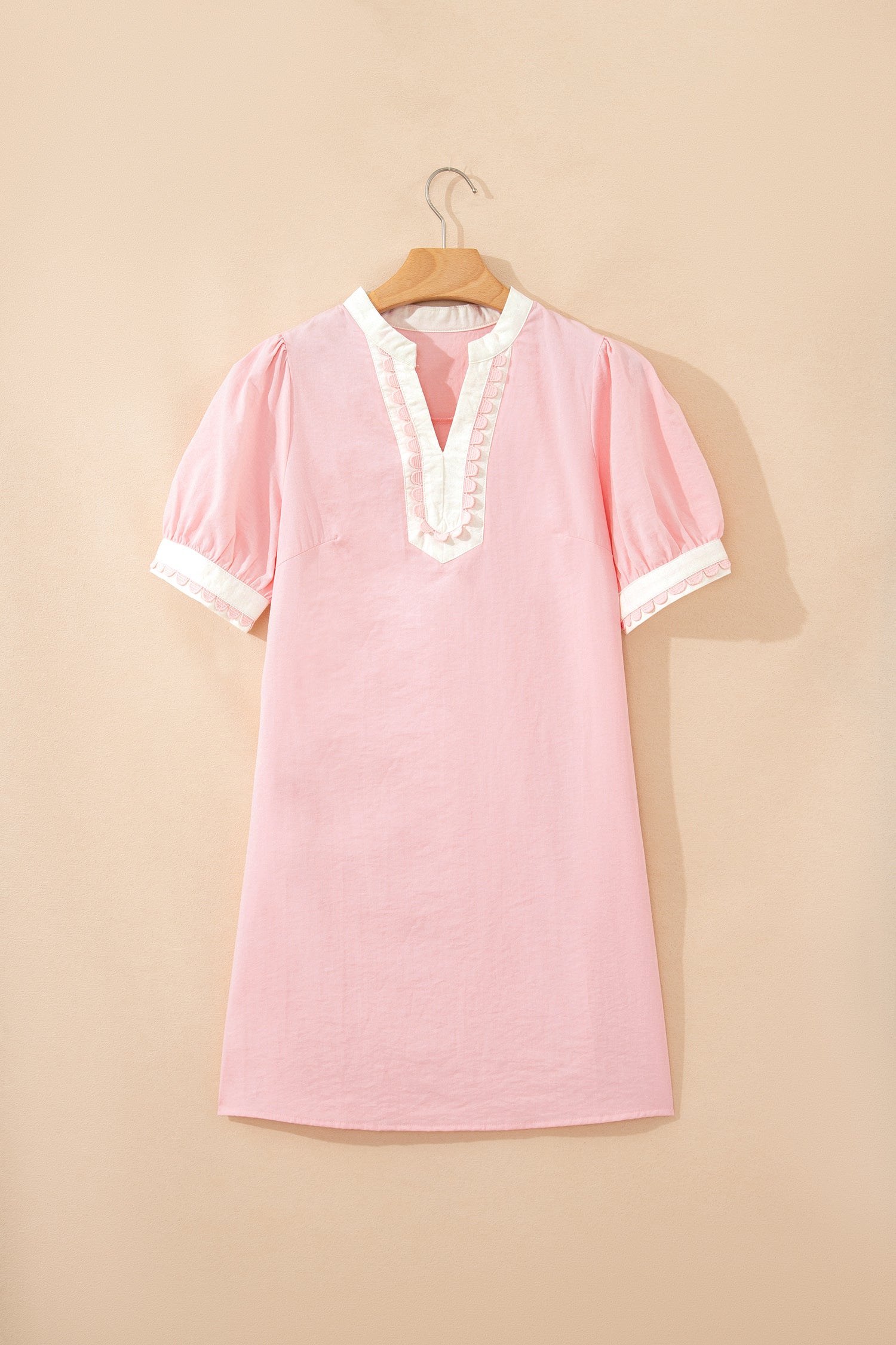 LivelyLooks Scallop Colour Block Trim Puff Sleeve Mini Dress Pink & Green women's fashion