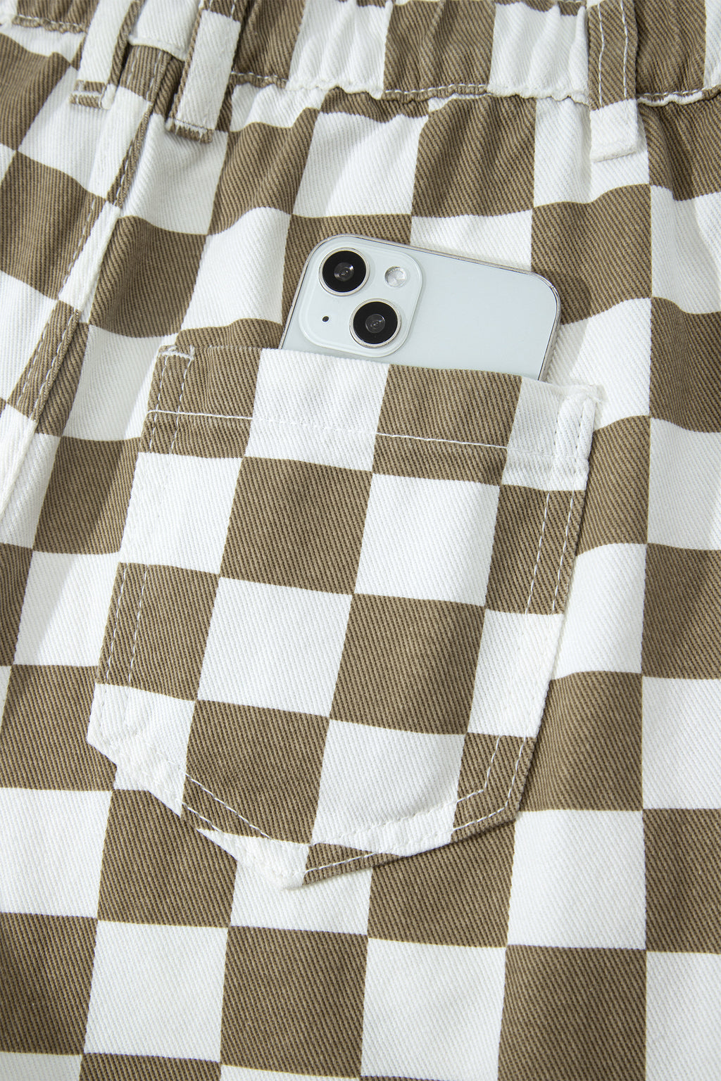 White Checkered Denim Barrel Pants | Relaxed Fit | UK 8–18