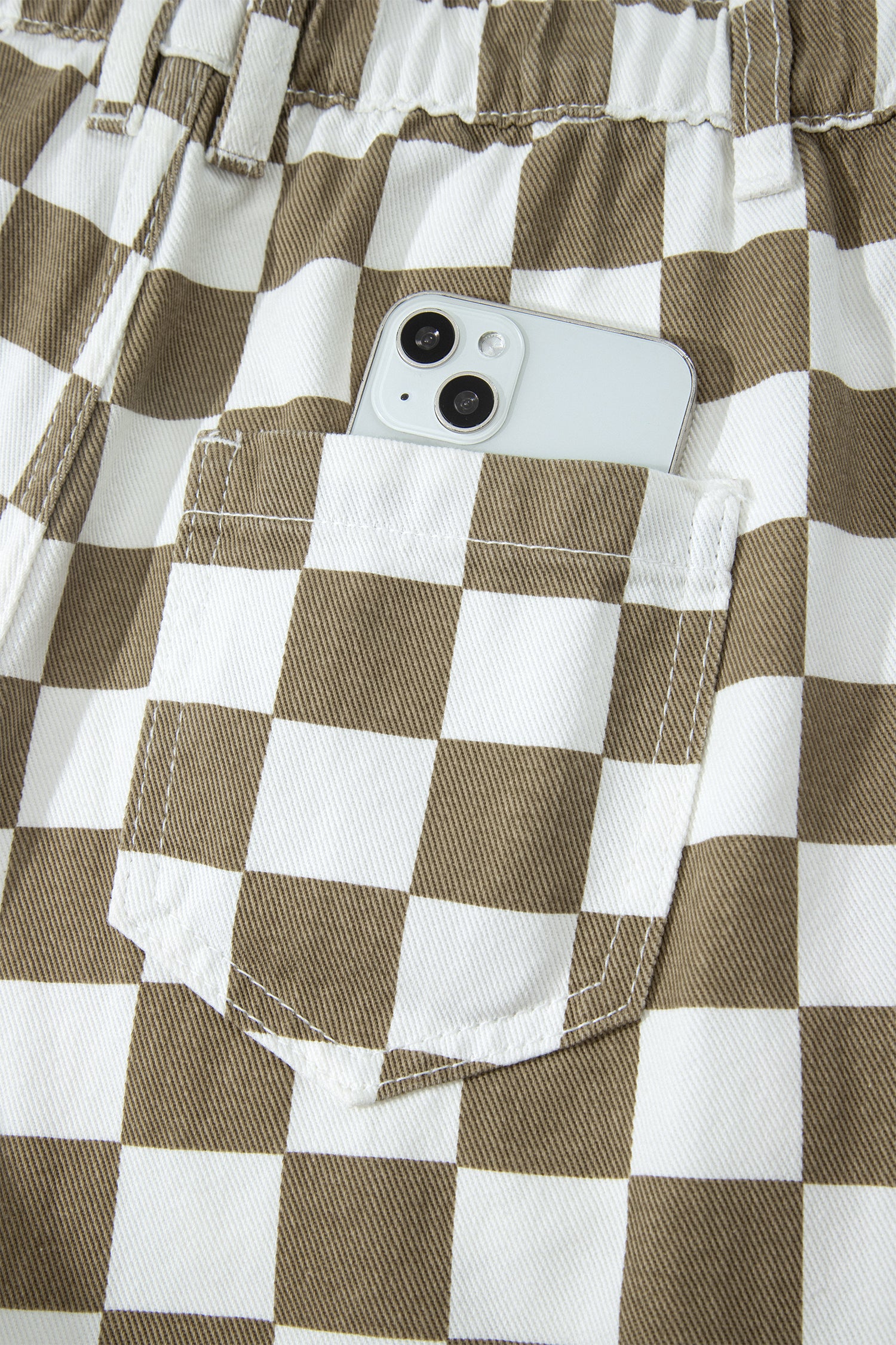 White Checkered Denim Barrel Pants | Relaxed Fit | UK 8–18