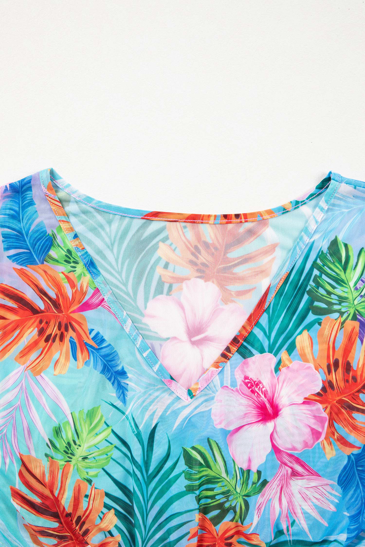 Women's Rose Floral Print V Neck Semi-Sheer Beach Cover Up Dress at LivelyLooks