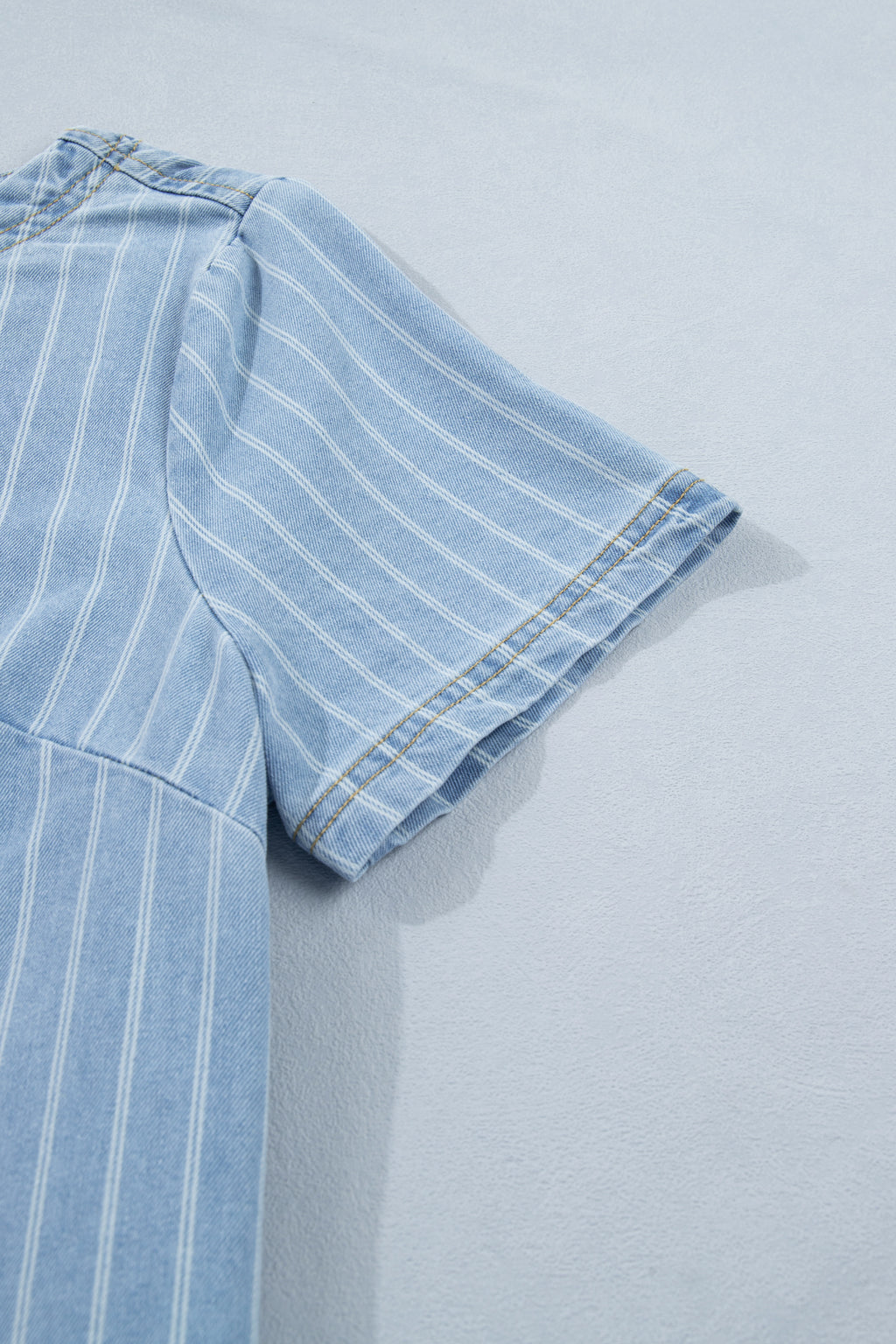 Sky Blue Stripe Buttoned Back T-Shirt Denim Mini Dress S-XL
