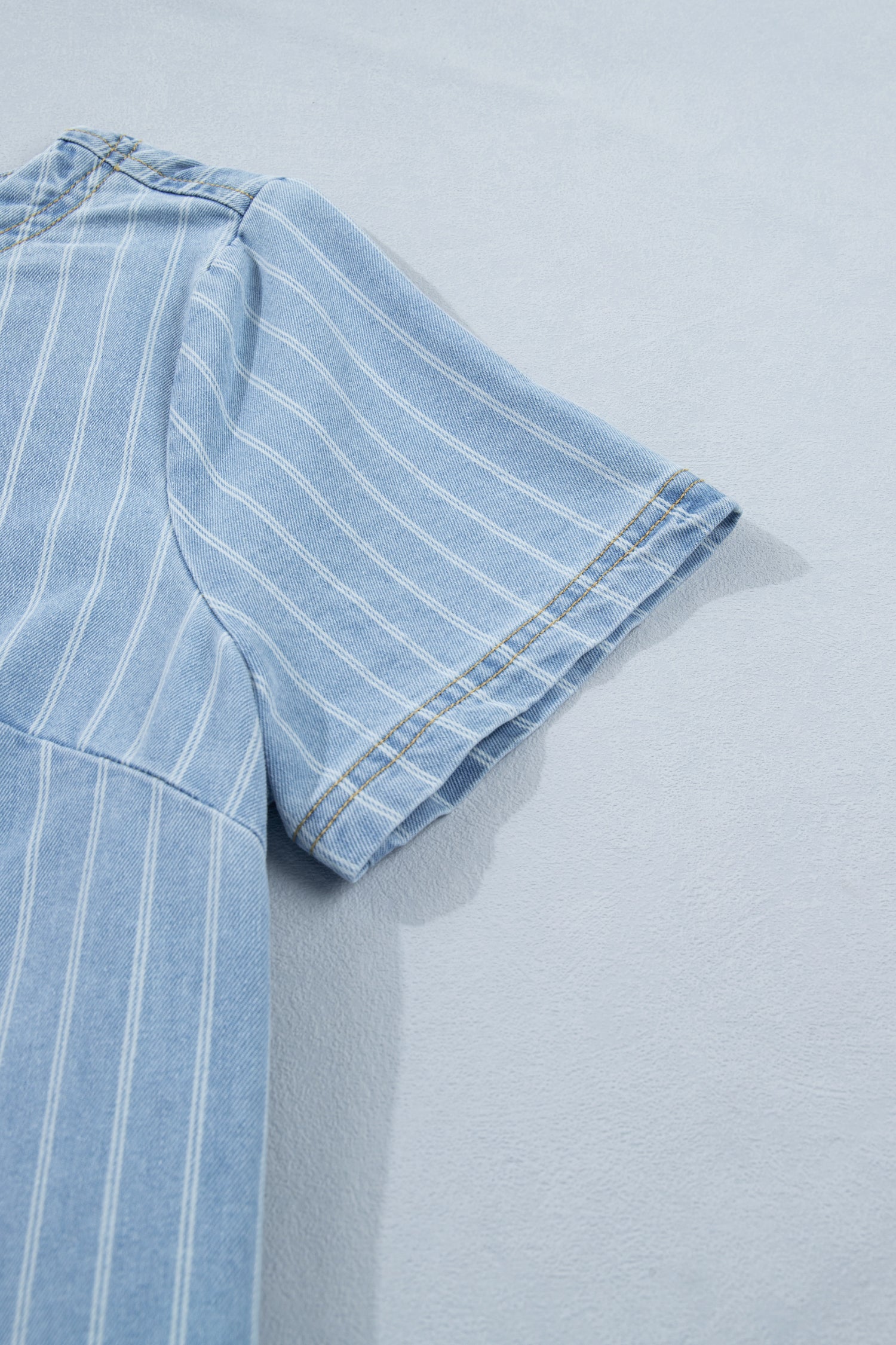 Sky Blue Stripe Buttoned Back T-Shirt Denim Mini Dress S-XL