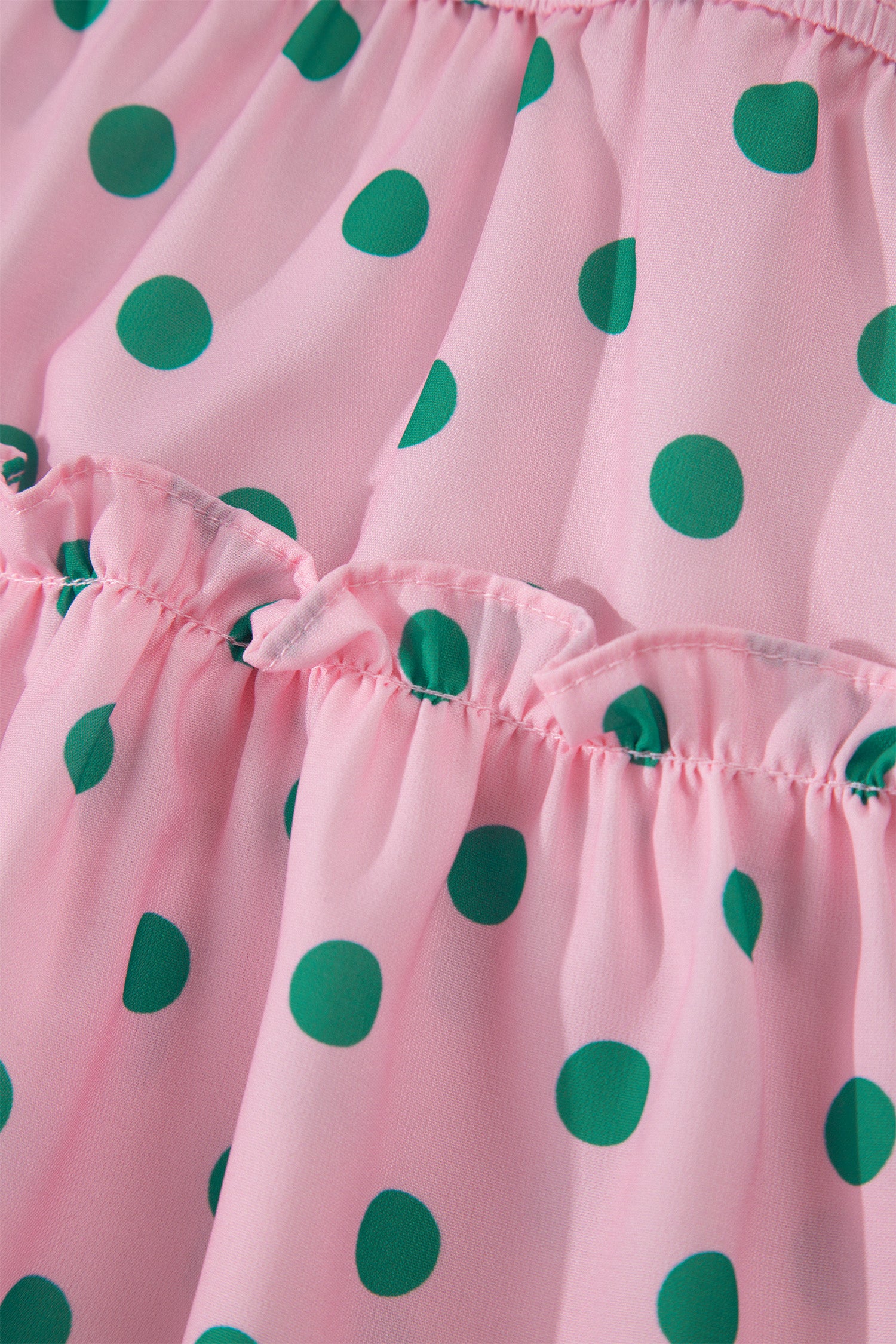 Shop Pink Polka Dot V-Neck Drawstring Tiered Babydoll Blouse at LivelyLooks