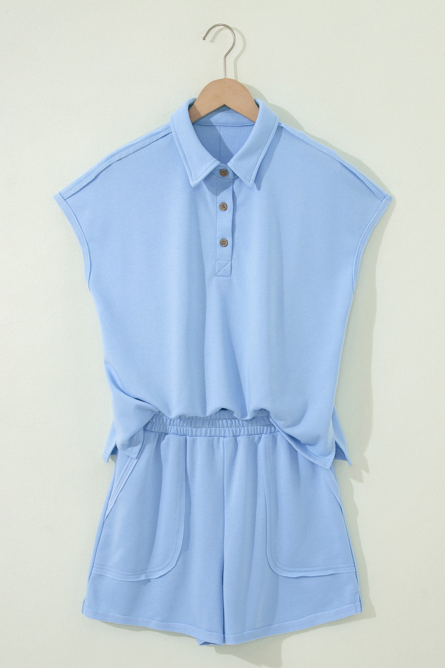 Women's Yellow & Blue Loose Polo Tee & Elastic Waist Shorts Co-ord Set | S-XL at LivelyLooks