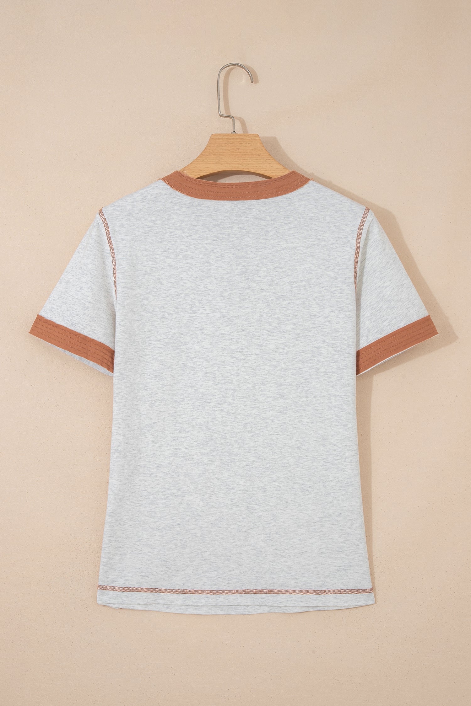 Colour Block Henley Tee Raw Seam Detail Buttoned Mint Green Light Grey Women S-XL