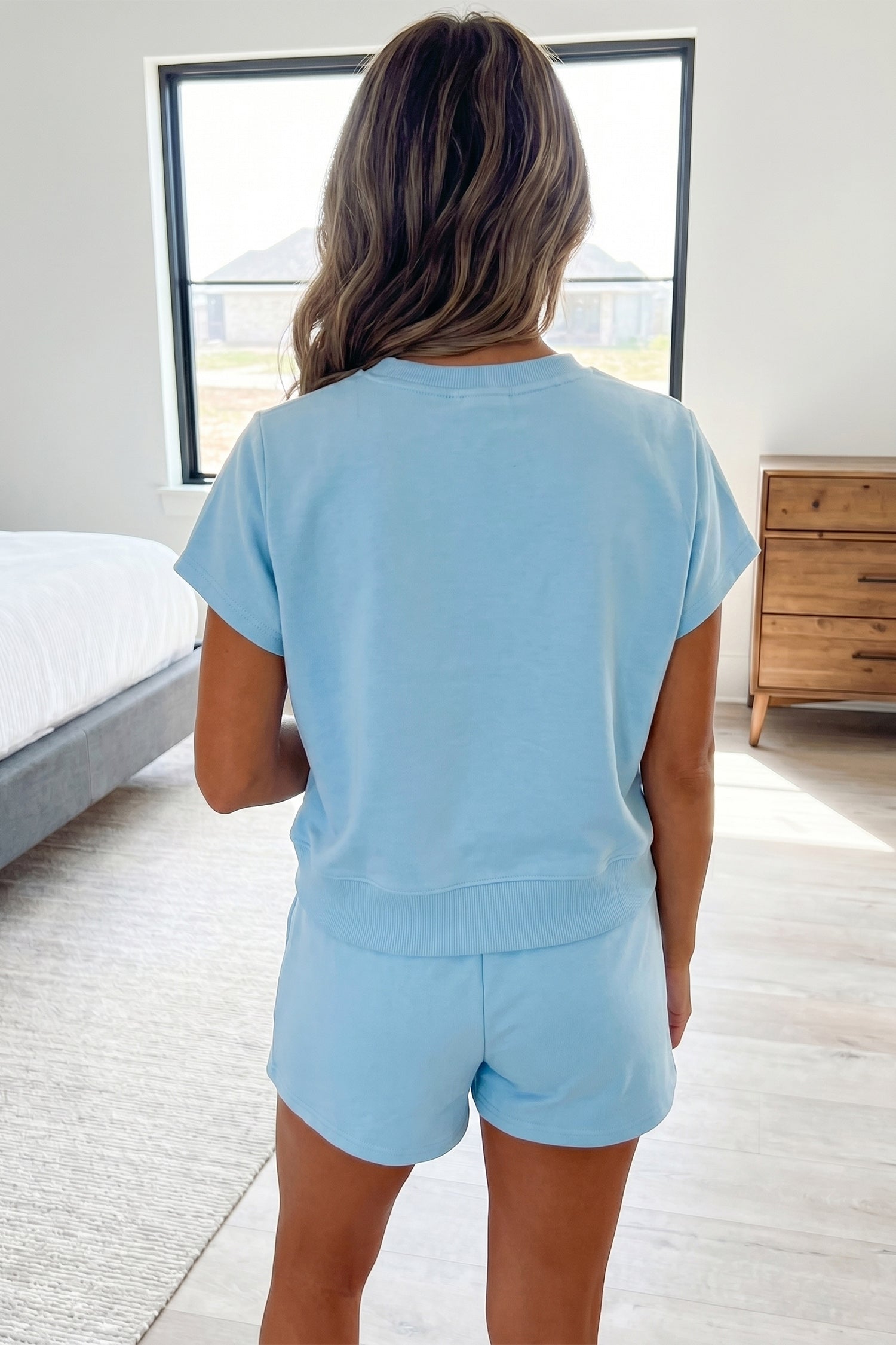 Loose Tee Drawstring Shorts Co-ord Set Mist Blue Sea Green S-XL