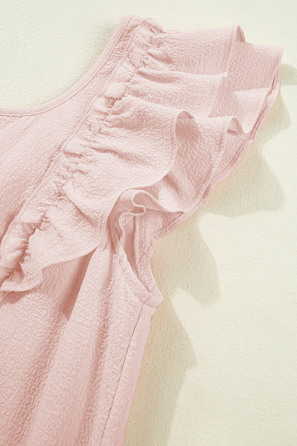 Light Pink Textured Flutter Sleeve Square Neck Bow Back Mini Dress S-XL