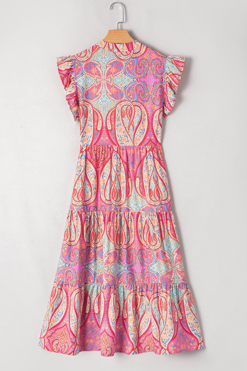Shop Boho Paisley Print Ruffle Sleeve Notch Neck Midi Dress | S-XL at LivelyLooks