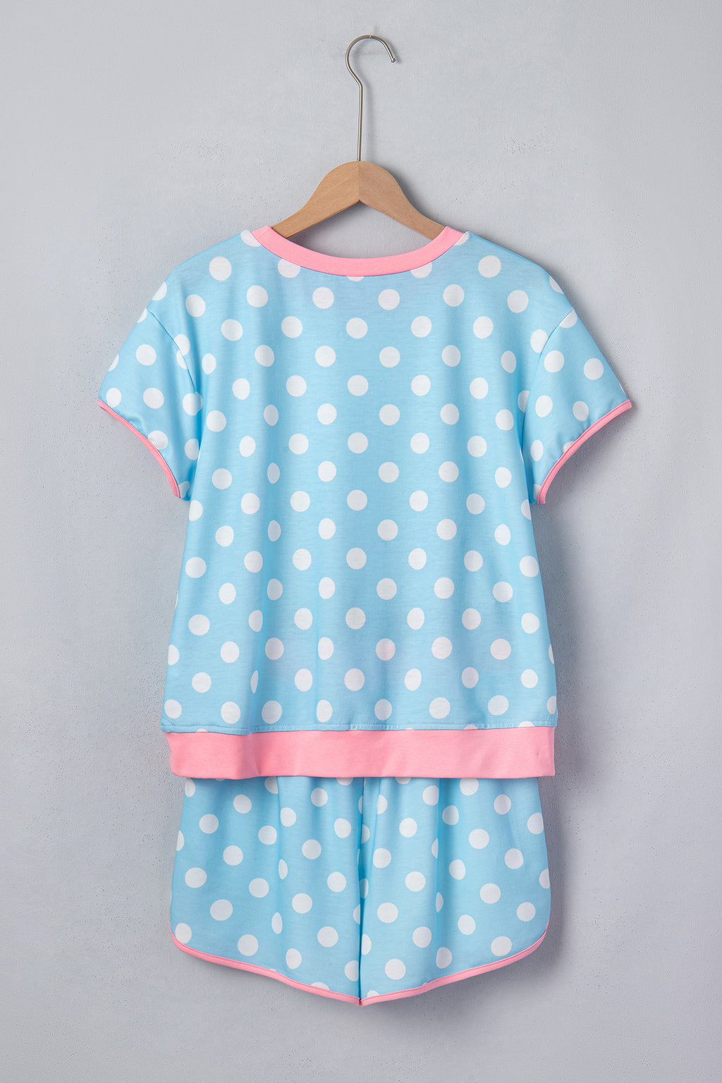 Polka Dot Contrast Edge Casual Short Set Pink Sky Blue Women S-XL