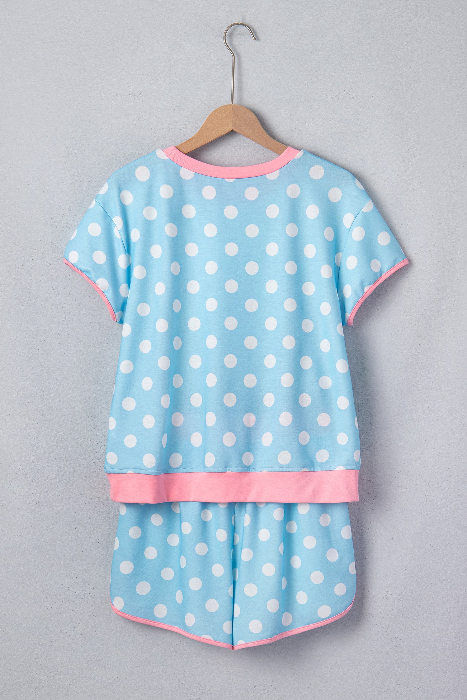 Polka Dot Contrast Edge Casual Short Set Pink Sky Blue Women S-XL