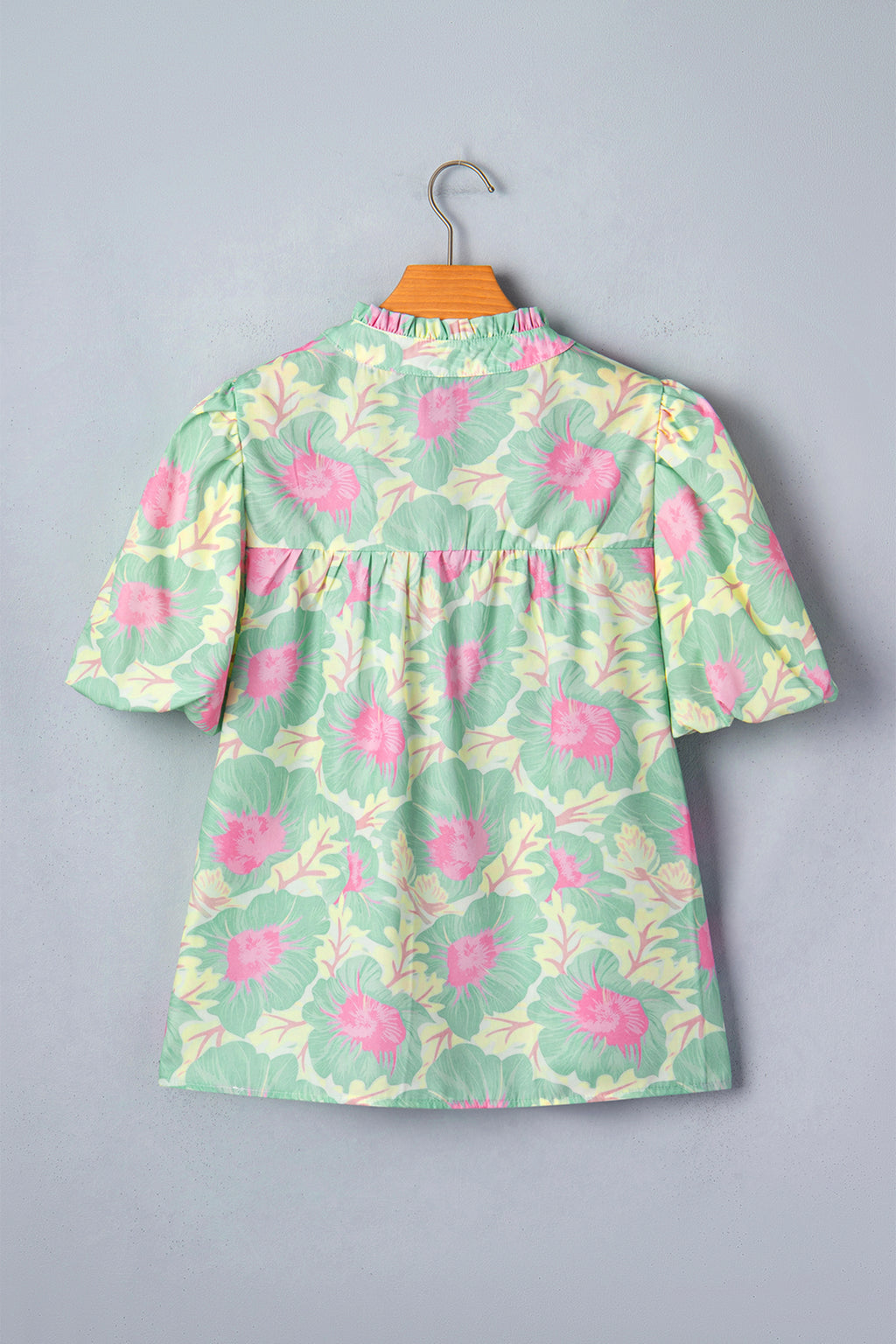 Women's Yellow Short Bubble Sleeve Summer Floral Blouse at LivelyLooks