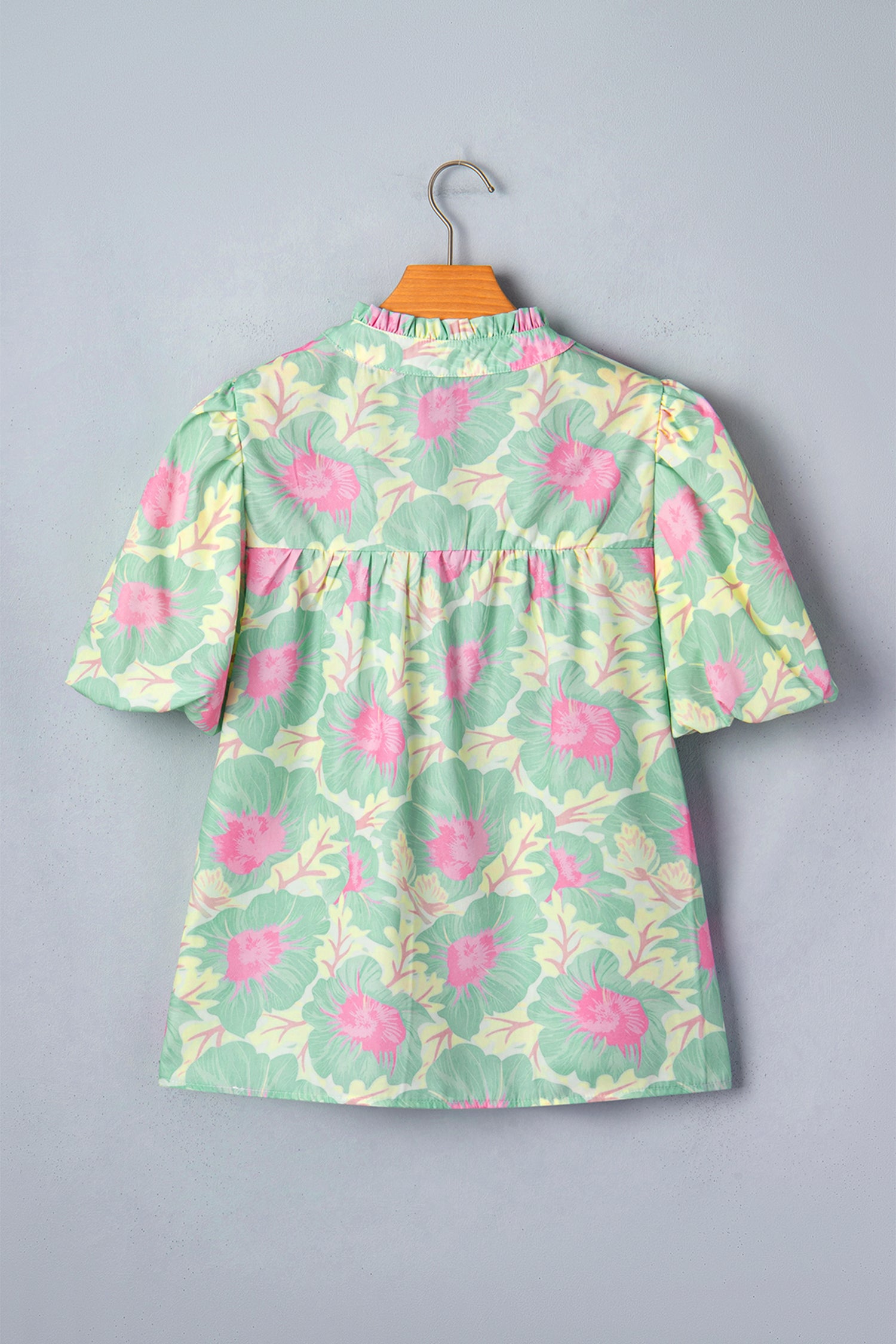 Women's Yellow Short Bubble Sleeve Summer Floral Blouse at LivelyLooks
