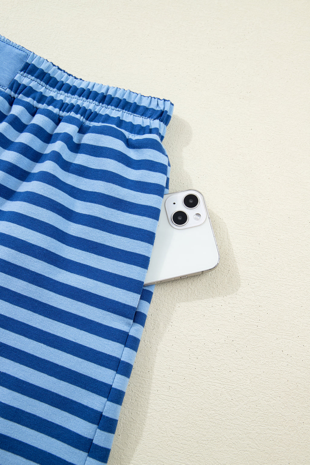 Blue Stripe Drop Shoulder Pullover & Elastic Waist Shorts Set