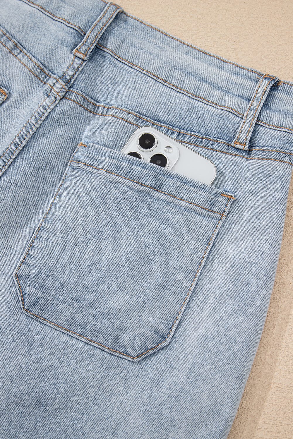 Shop Beau Blue Light Wash High Rise Denim Shorts UK 8-20 at LivelyLooks