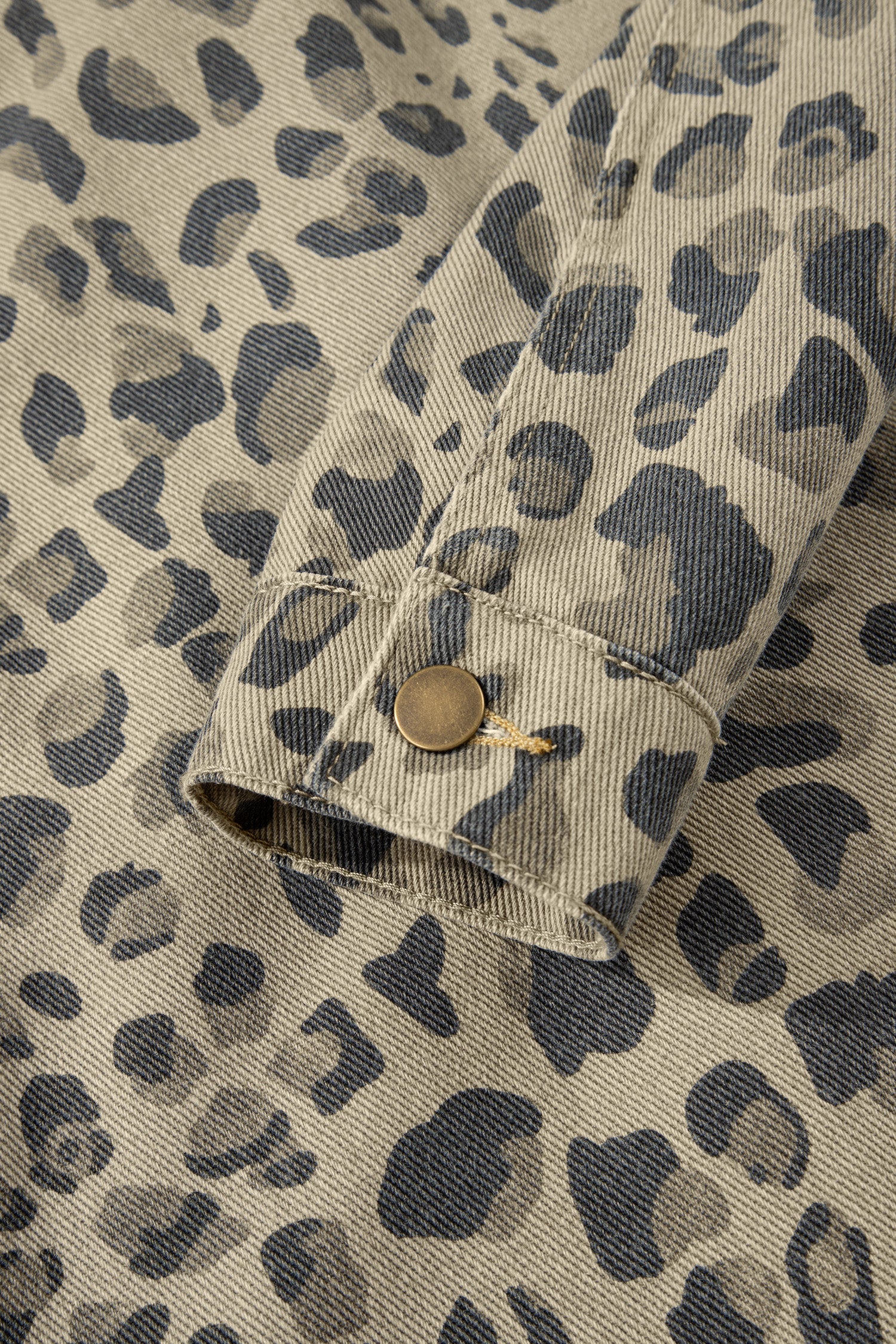 Khaki Retro Leopard Print Seam Detail Button Down Denim Jacket | UK 8–22