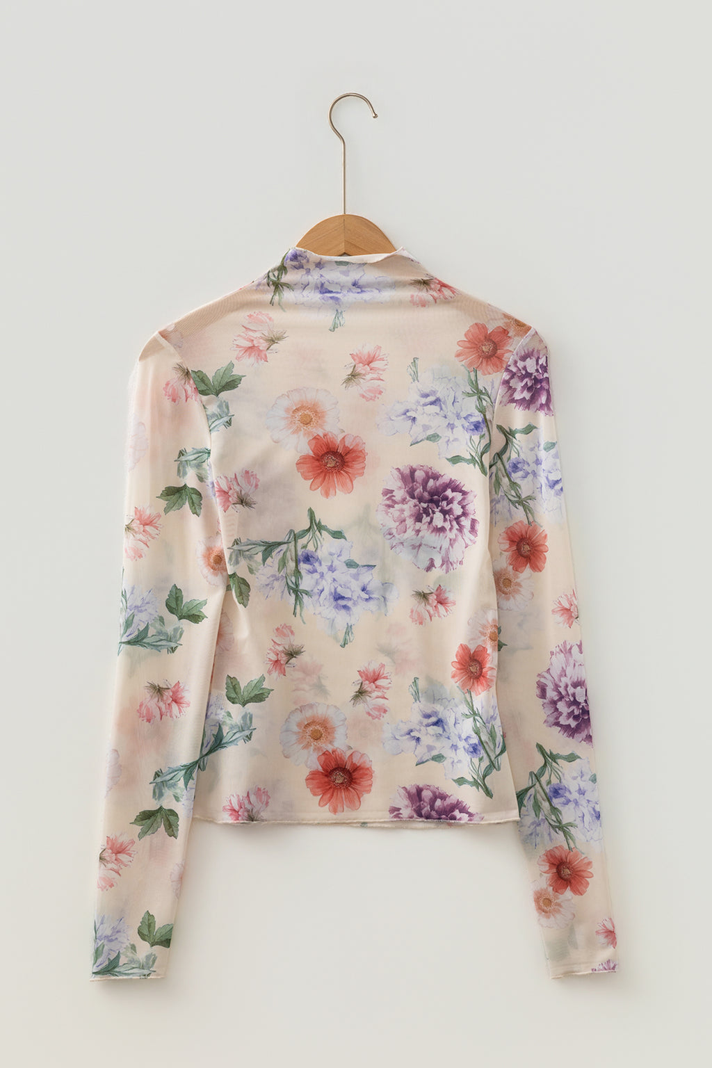 Apricot Floral Mock Neck Thumbhole Long Sleeve Sheer Top | UK 8–18
