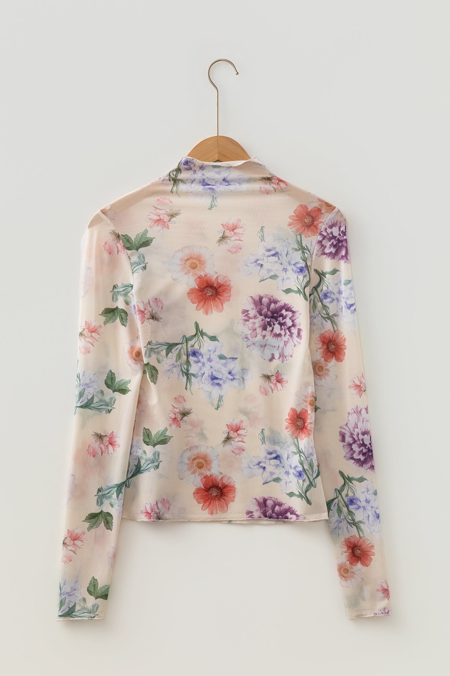Apricot Floral Mock Neck Thumbhole Long Sleeve Sheer Top | UK 8–18