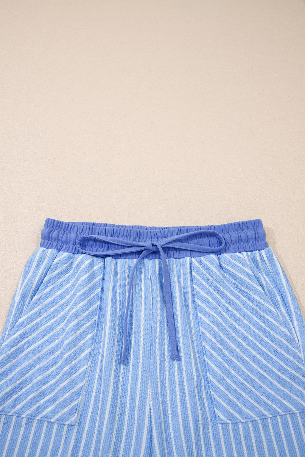 Stripe Crew Neck Tee & Drawstring Cropped Trousers Set | 4 Colours | Sizes 8-22