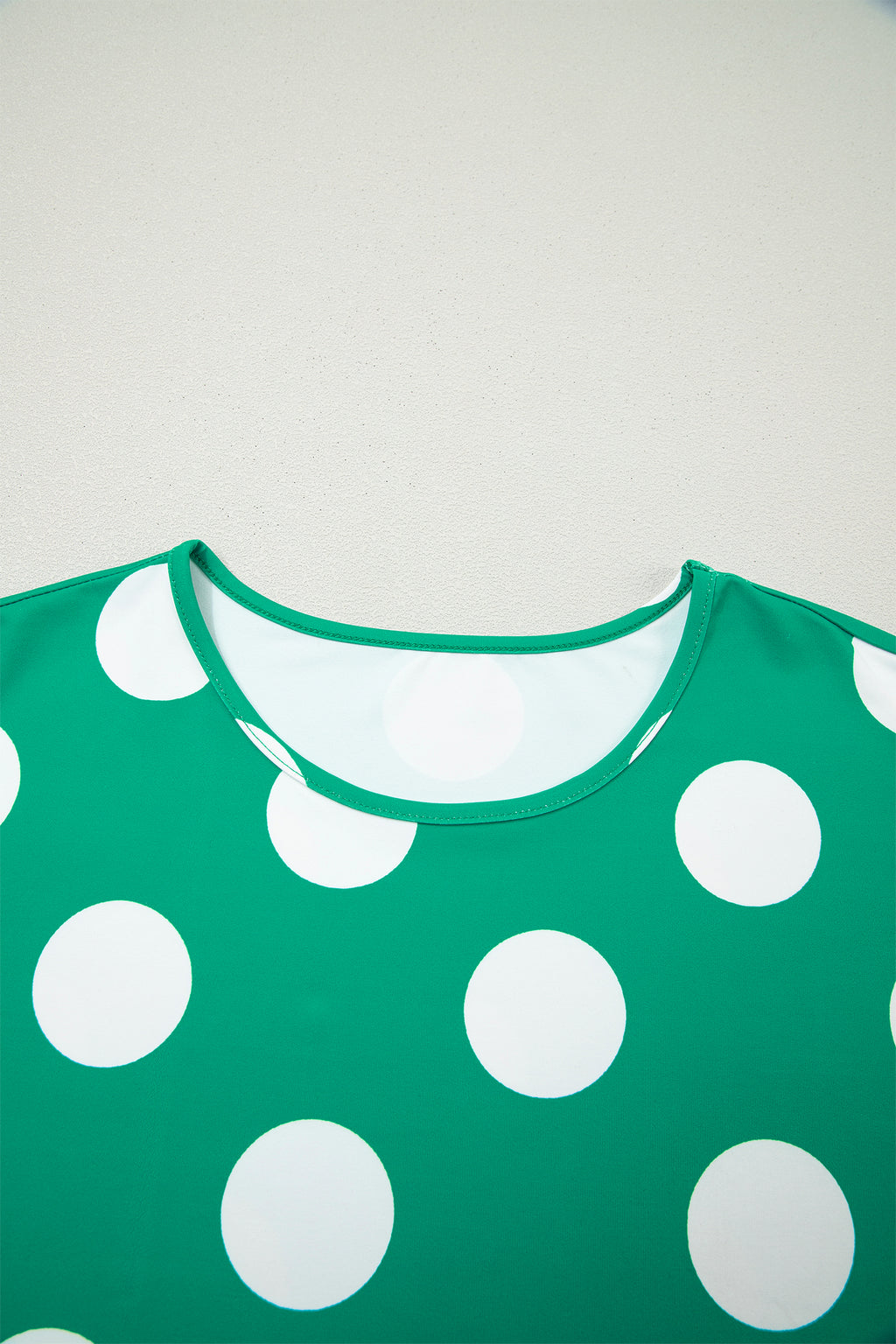 Green Polka Dot 2pcs Set Cropped Tee Bodycon Skort Women S-XL