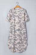 Shop Women's Camo Print Drop Shoulder Side Slit Casual Dress Multicolour S-XL at LivelyLooks