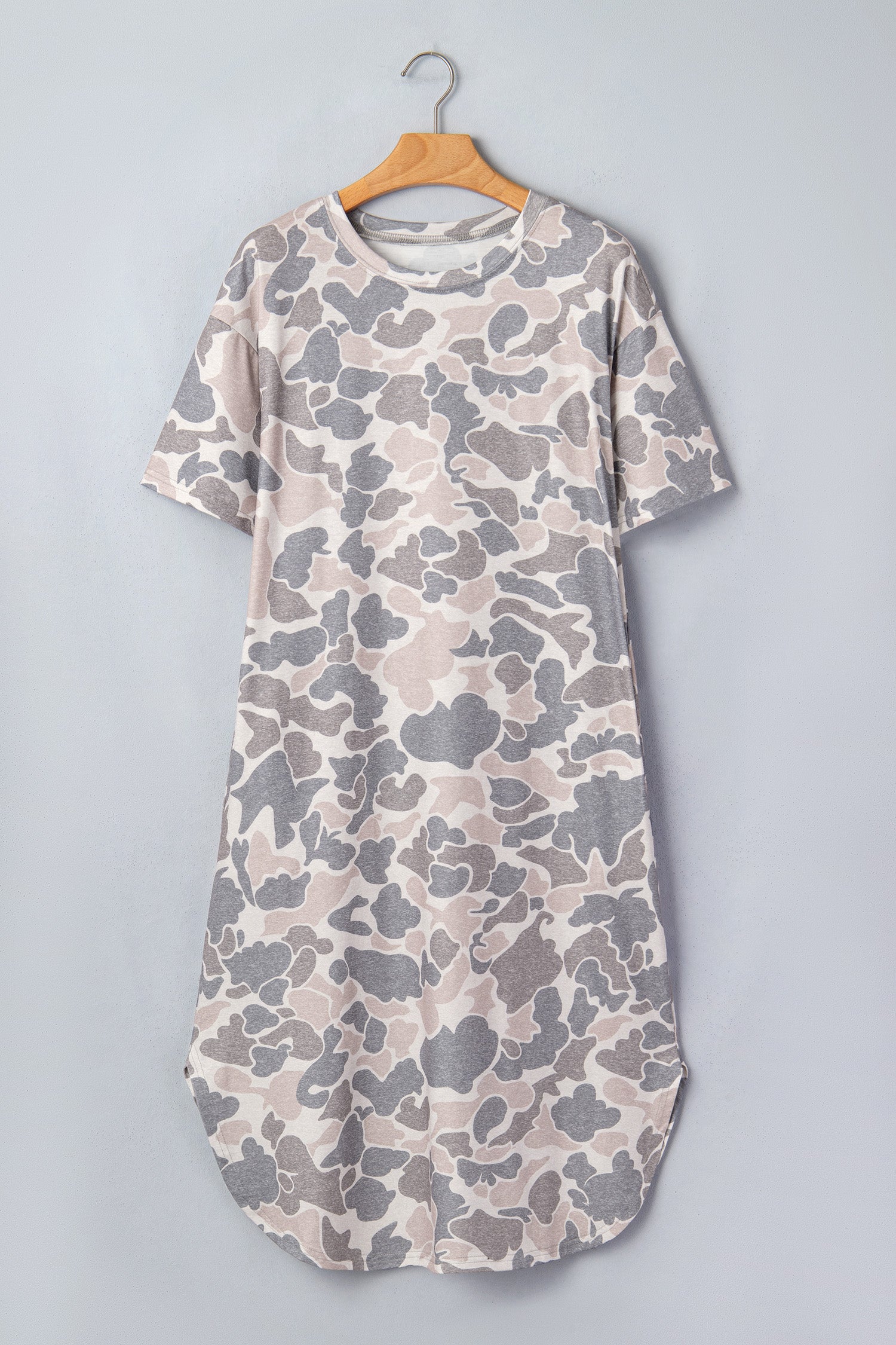 Shop Women's Camo Print Drop Shoulder Side Slit Casual Dress Multicolour S-XL at LivelyLooks