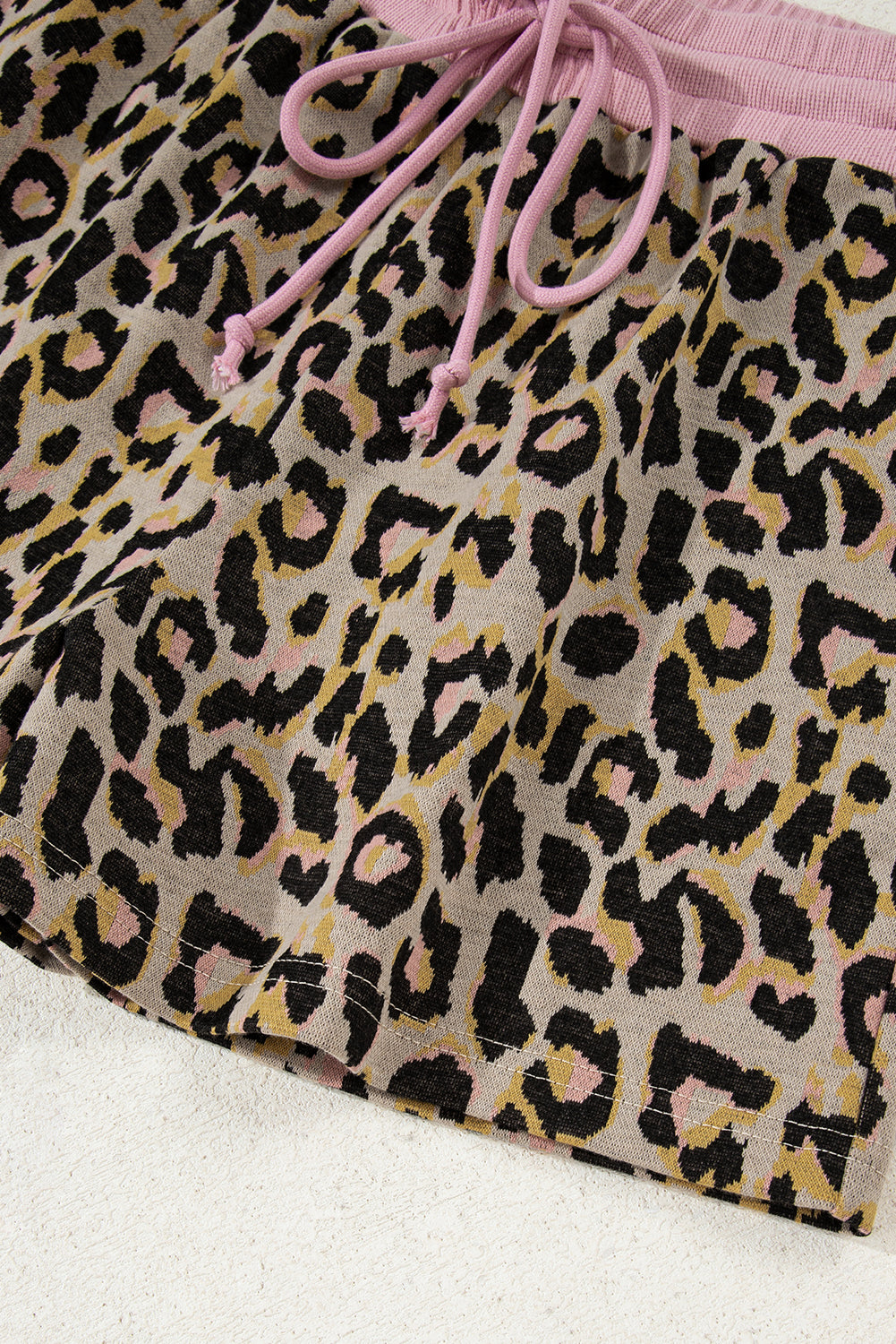 Women's Pink Leopard Print Long Sleeve Pullover & Shorts Set Women's S-XL at LivelyLooks