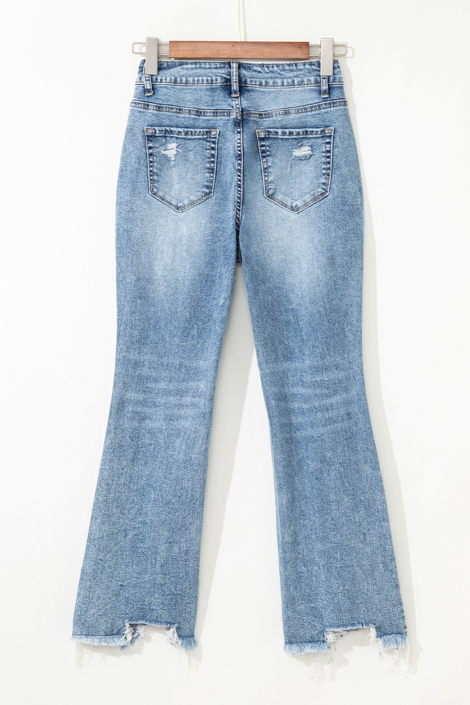 Myosotis Raw Hem Ripped Knee Fit Flare Jeans Women UK 4-16