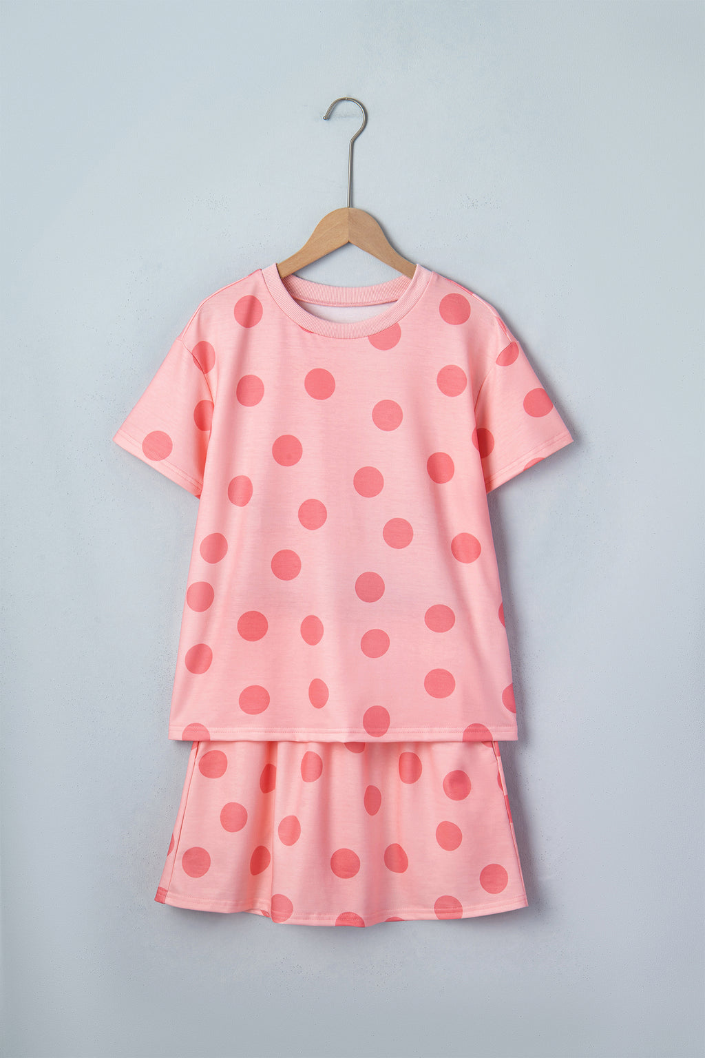 Polka Dot Short Sleeve Top & Casual Skort 2pcs Outfit | White, Pink & Sky Blue
