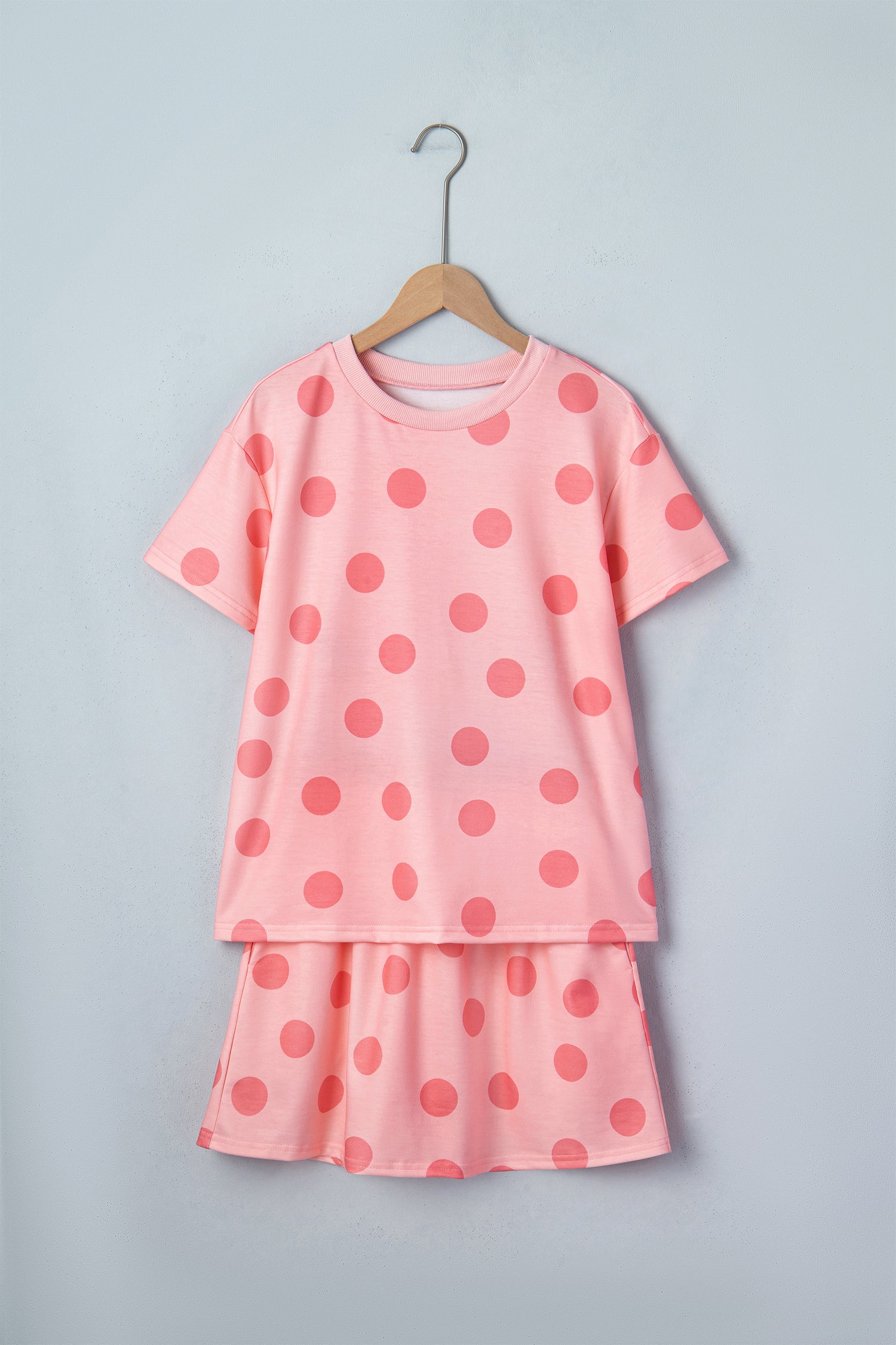 Polka Dot Short Sleeve Top & Casual Skort 2pcs Outfit | White, Pink & Sky Blue