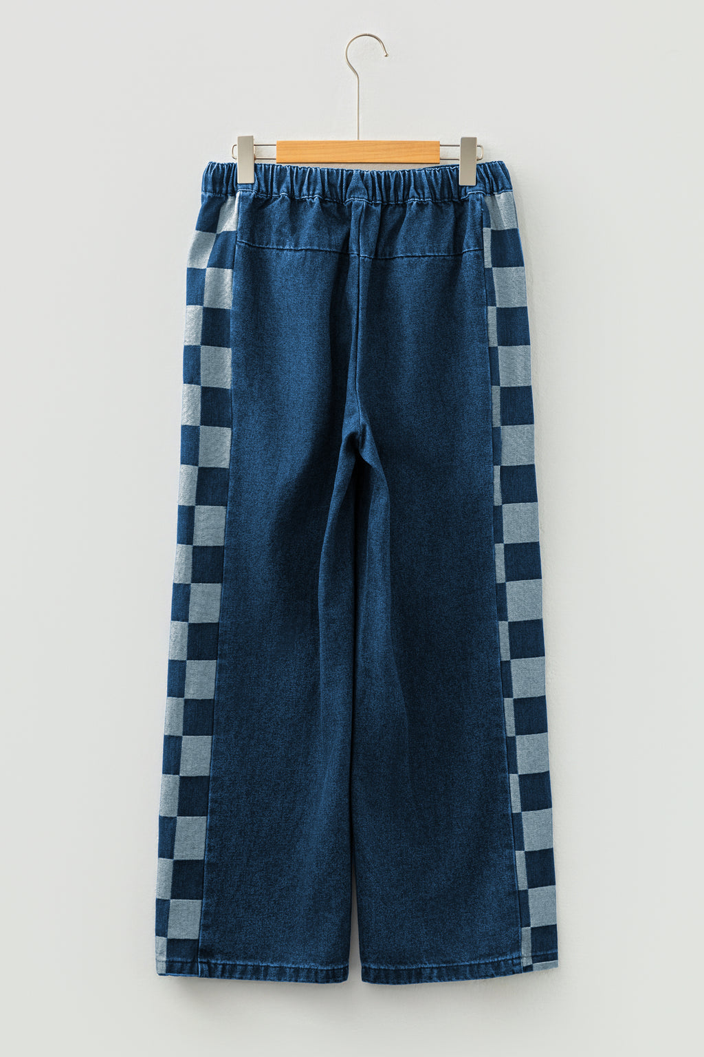 Women's Women's Patchwork Denim Pants Checkered Side Panel Drawstring Loose Sizes 4-16 at LivelyLooks