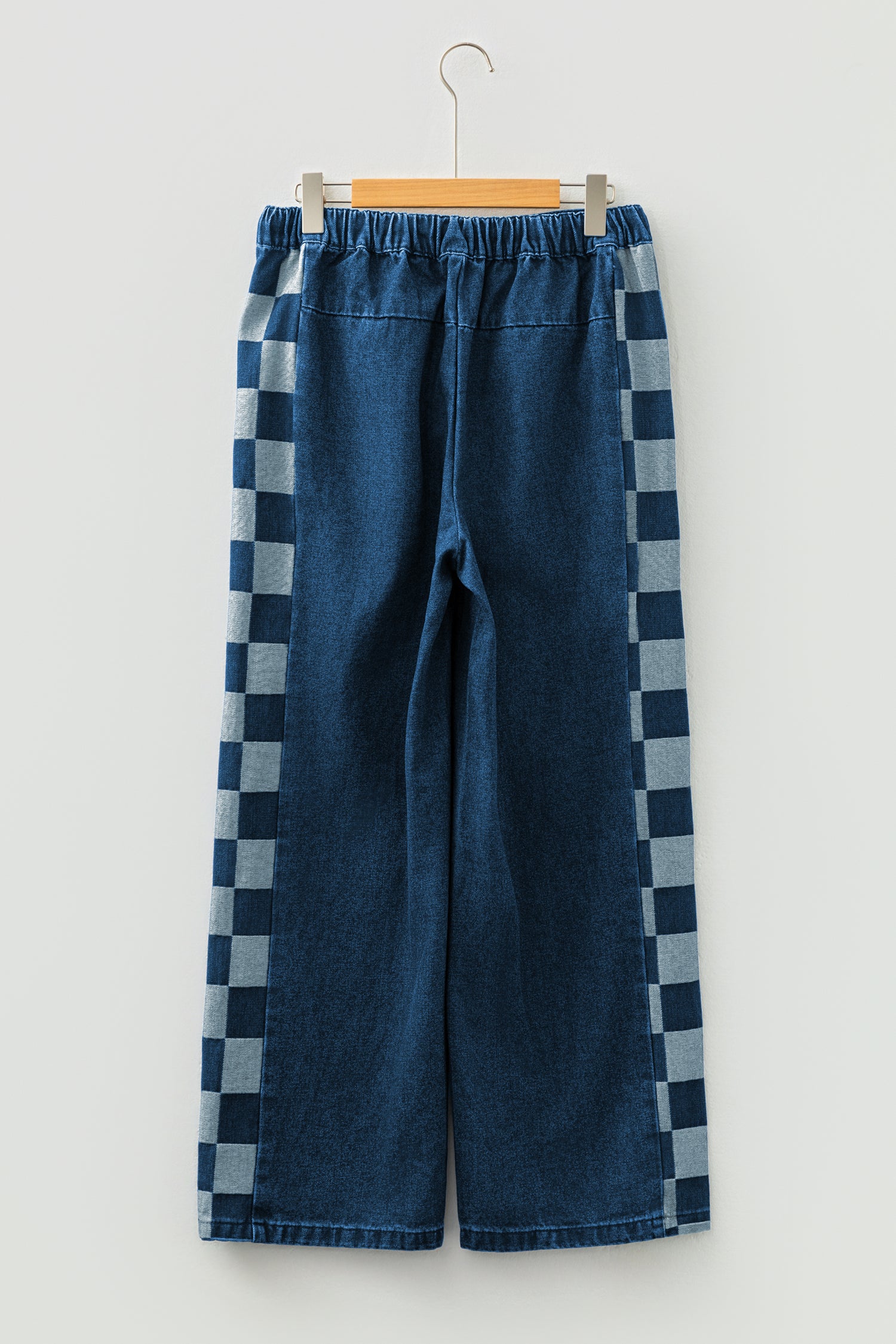 Women's Women's Patchwork Denim Pants Checkered Side Panel Drawstring Loose Sizes 4-16 at LivelyLooks