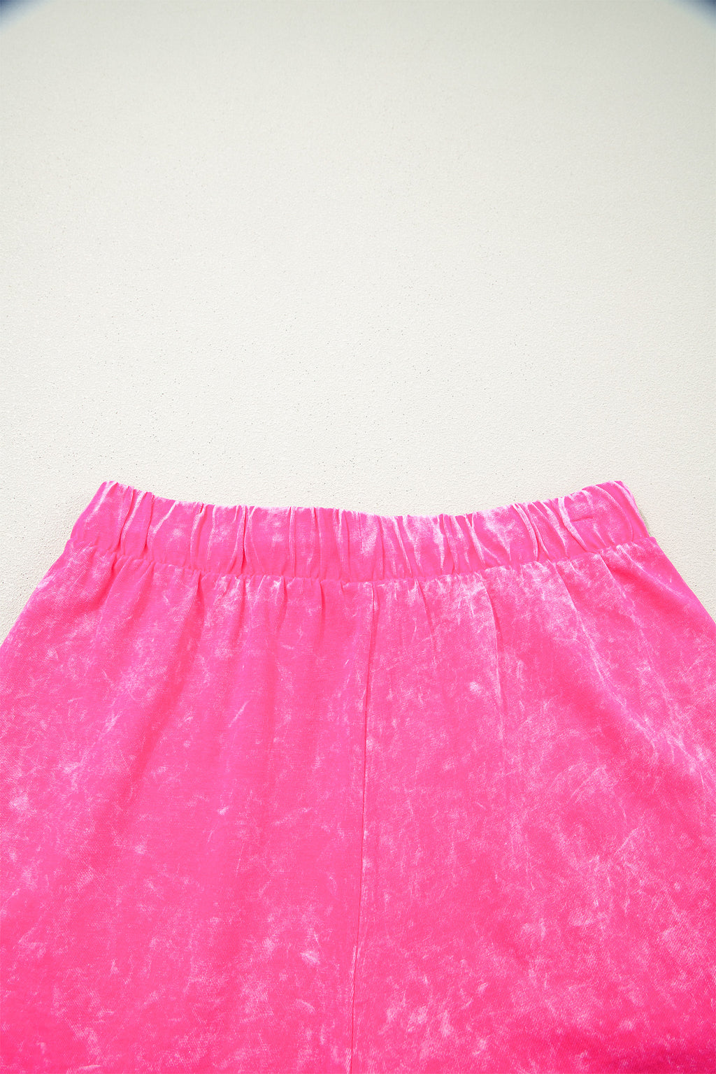 Shop Women's Mineral Wash Cotton Crew Neck Tee & Shorts Set Pink S-XL at LivelyLooks