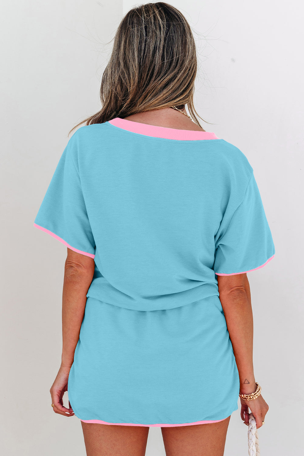 Colourblock Drop Shoulder T-Shirt & Skort 2-Piece Set Beige Black Green