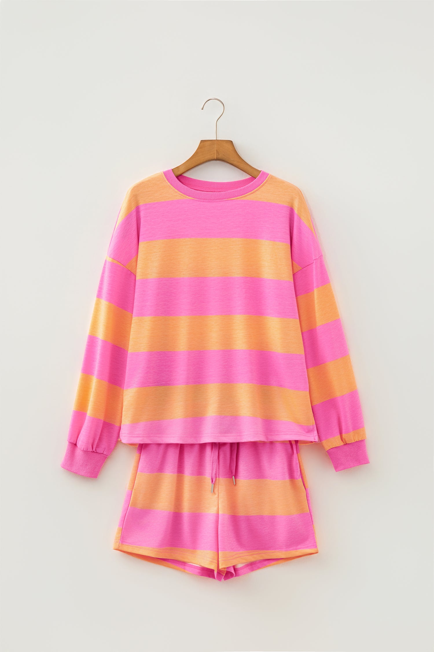 Pink Stripe Long Sleeve Top & Drawstring Shorts Set | UK 8–18