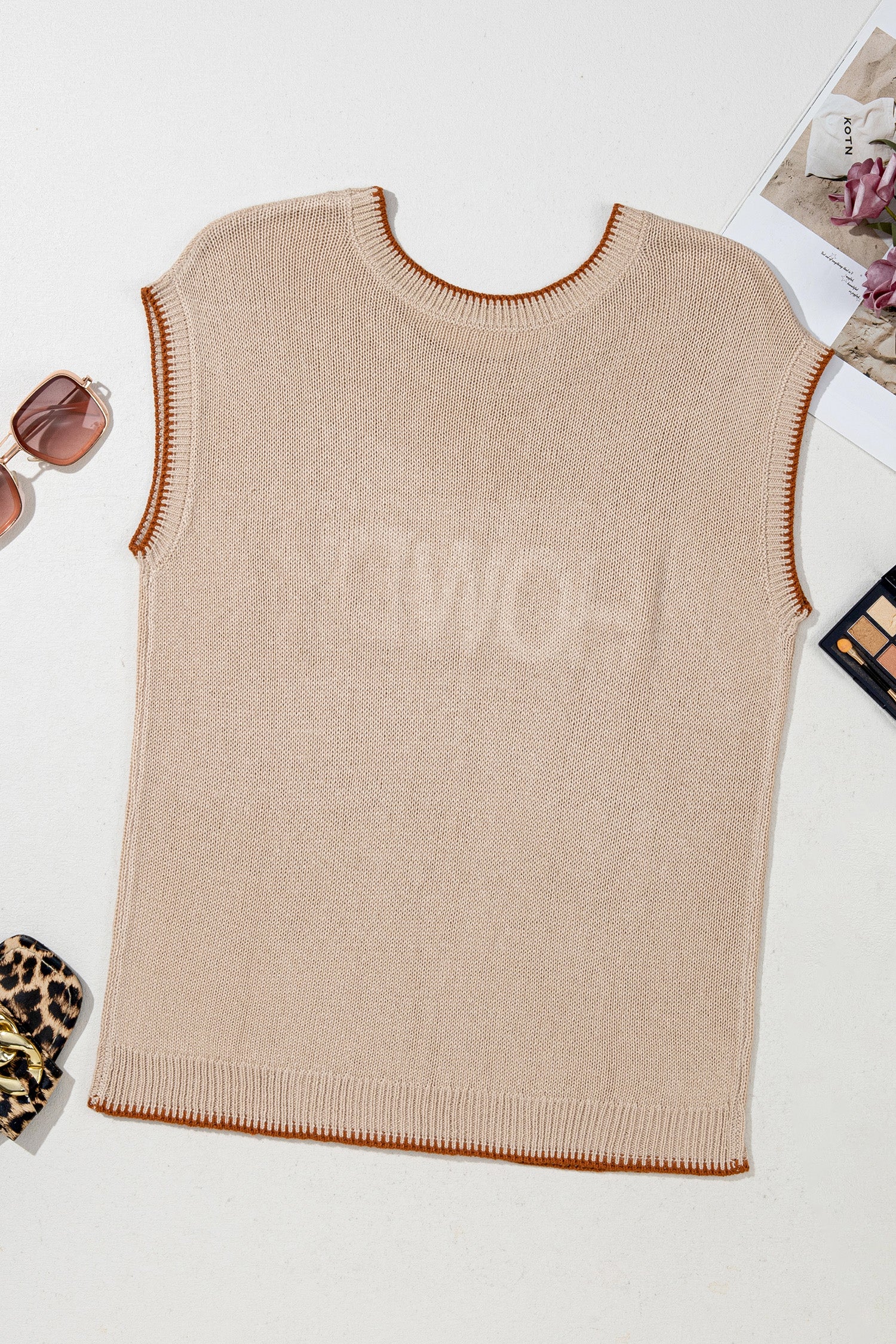 Shop HOWDY Western Knit Sweater Contrast Trim Short Sleeve at LivelyLooks